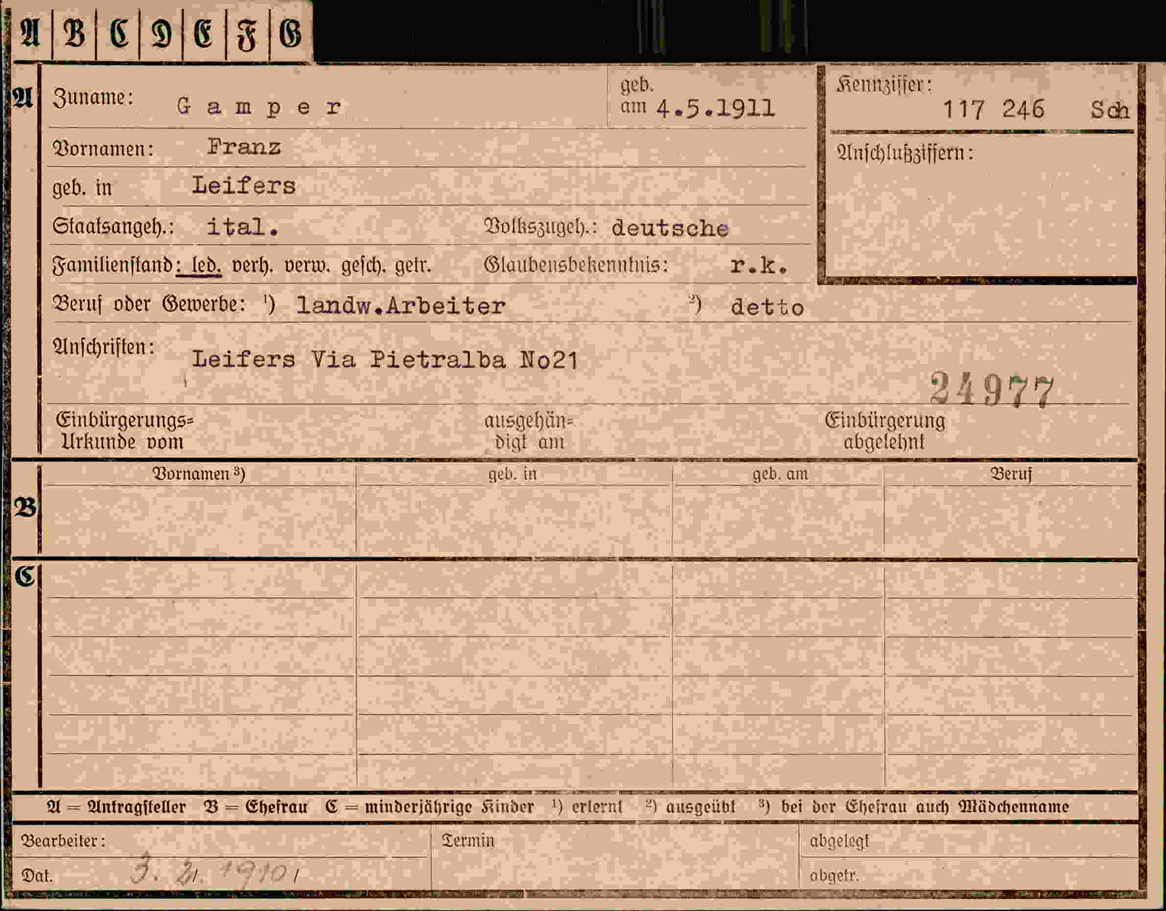 Vorderseite des Dokuments