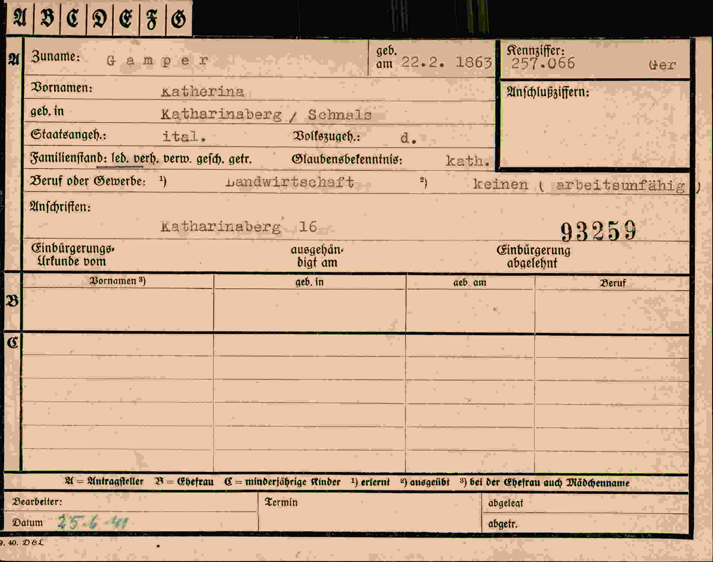 Dokument für Katherina Gamper