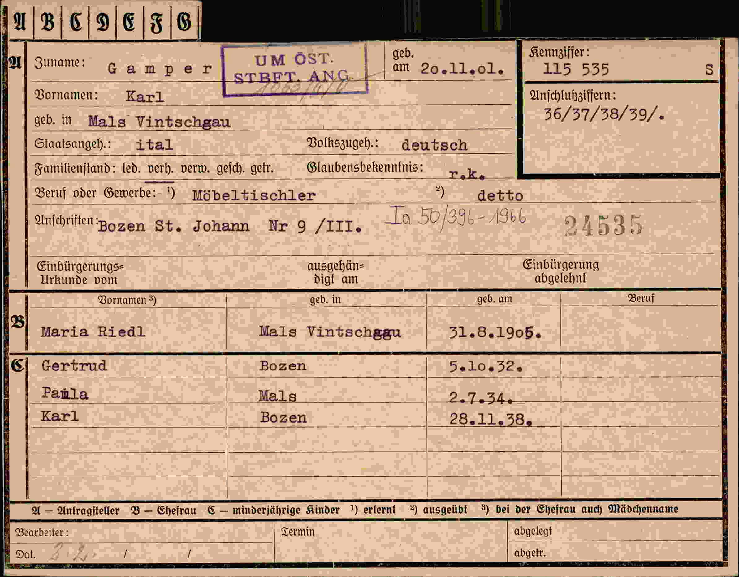 Dokument für Karl Gamper
