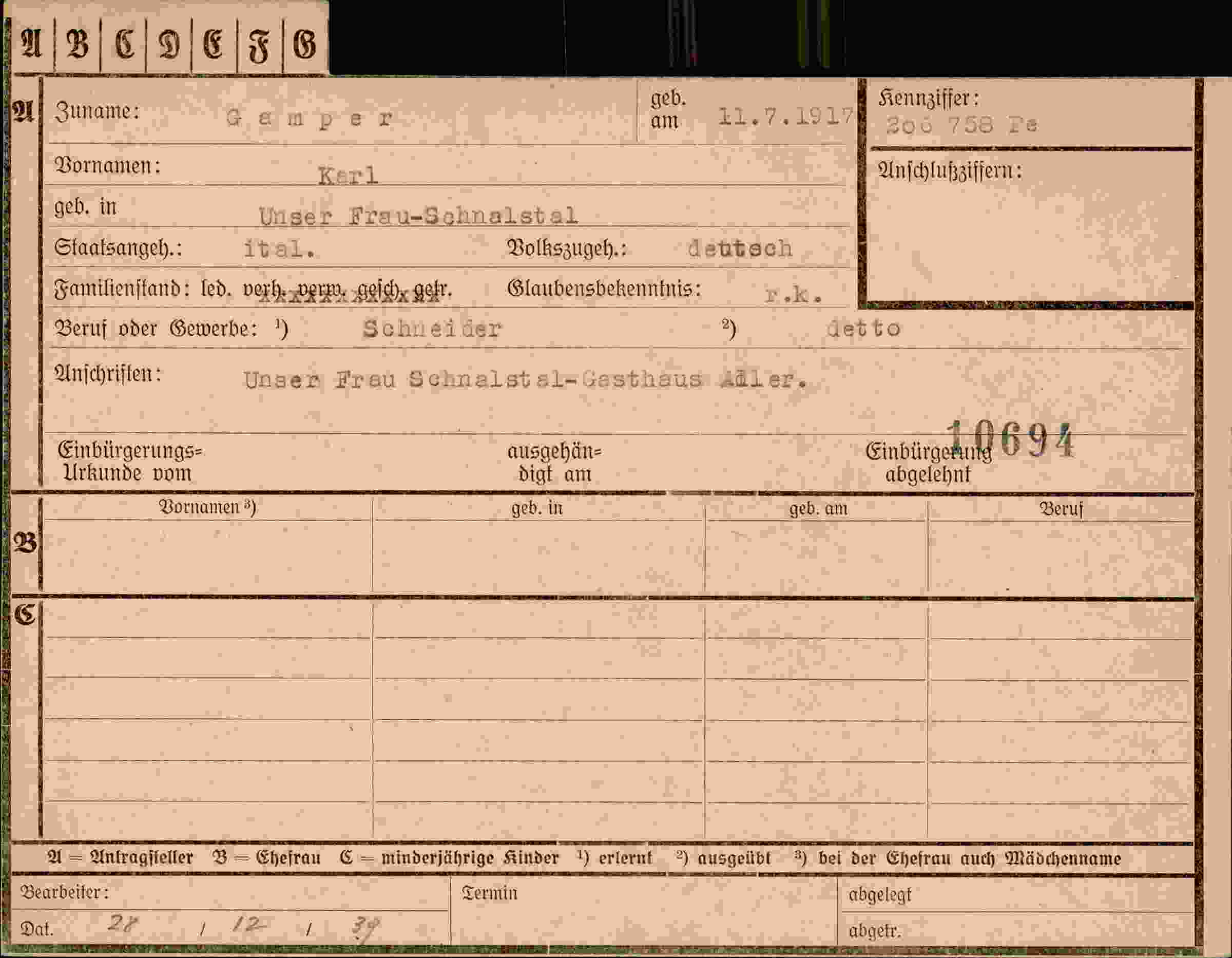 Dokument für Karl Gamper