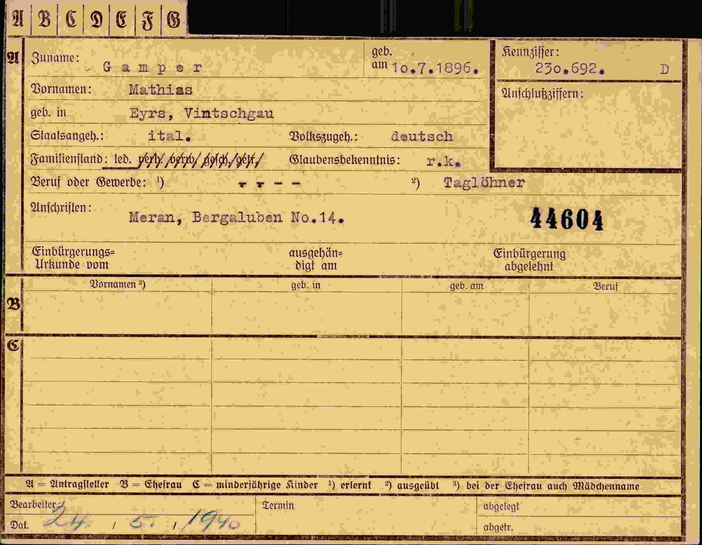 Vorderseite des Dokuments