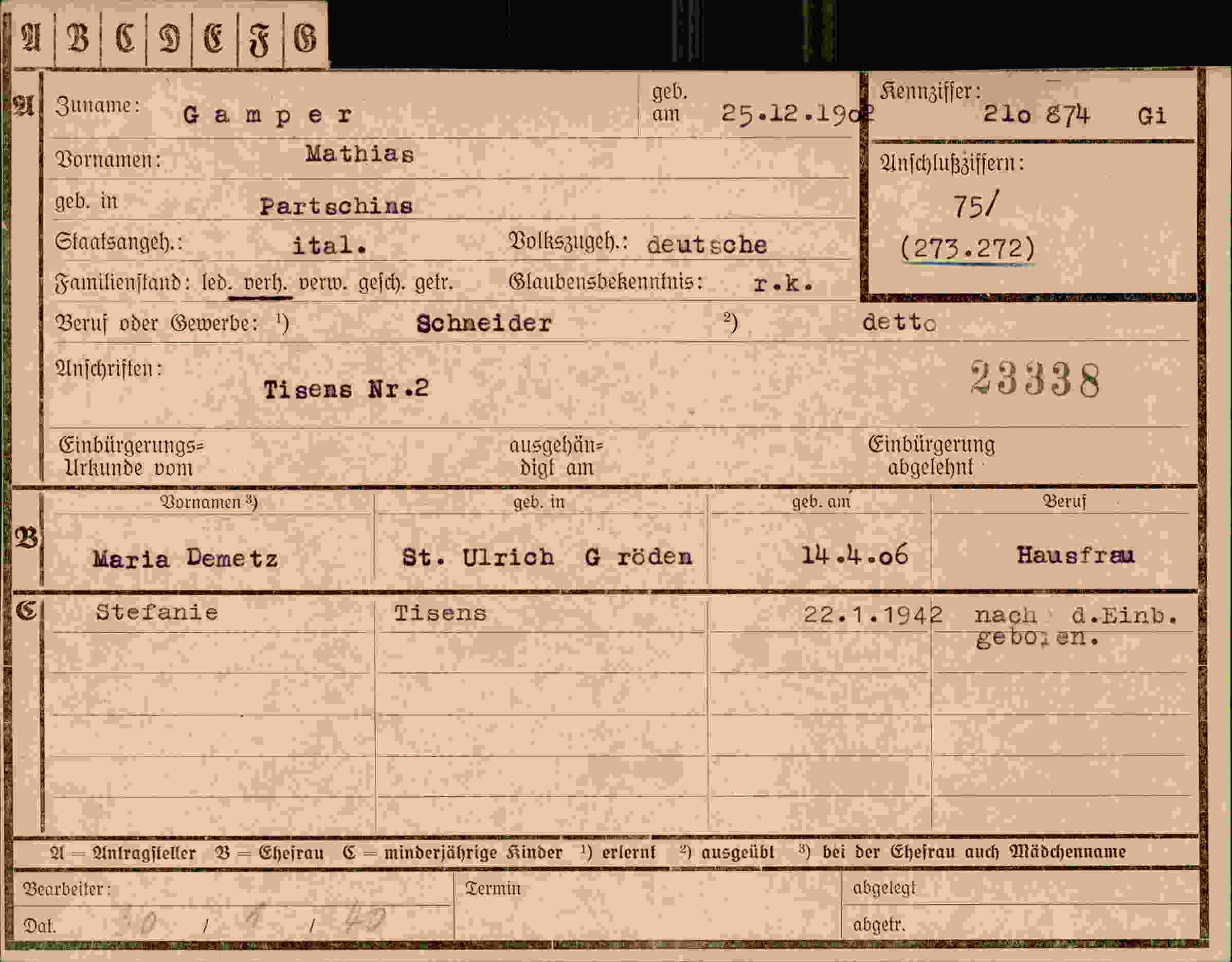 Dokument für Mathias Gamper