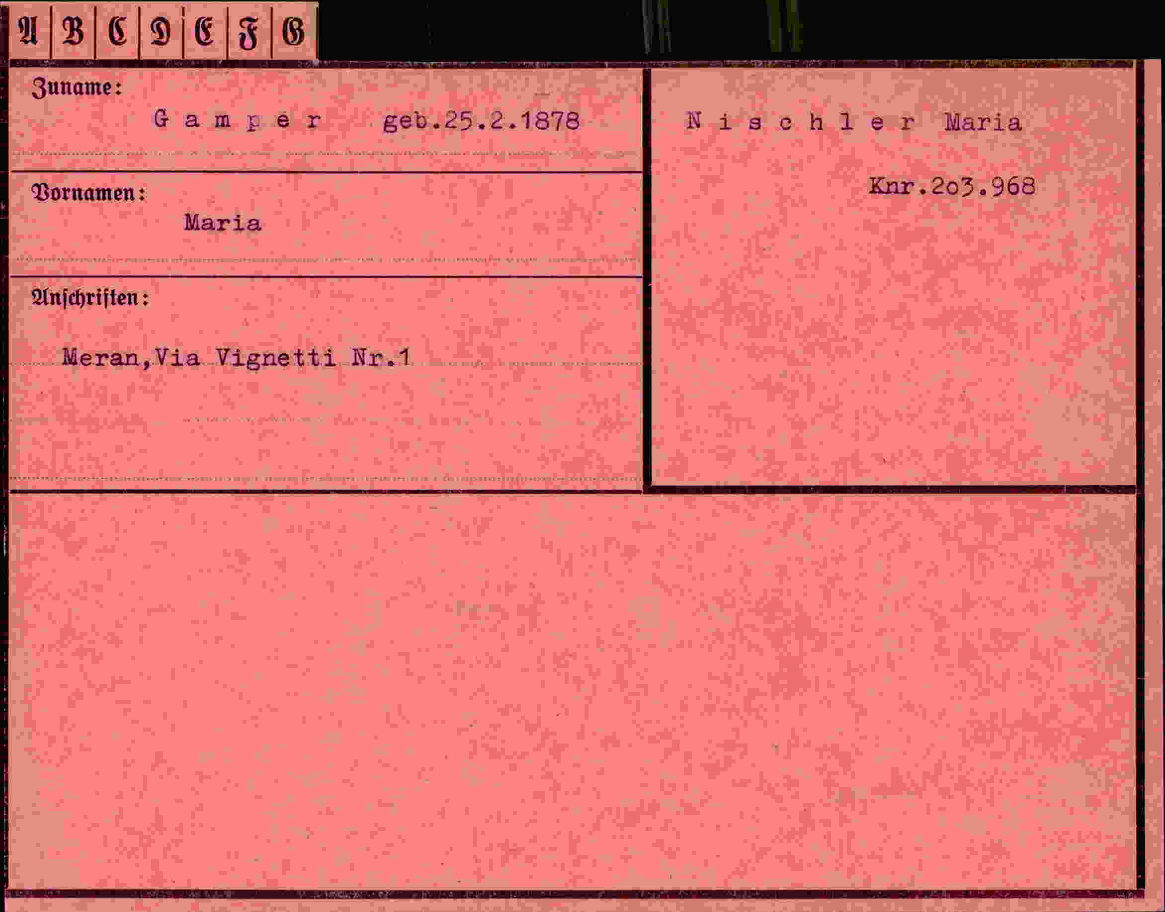 Dokument für Maria Gamper