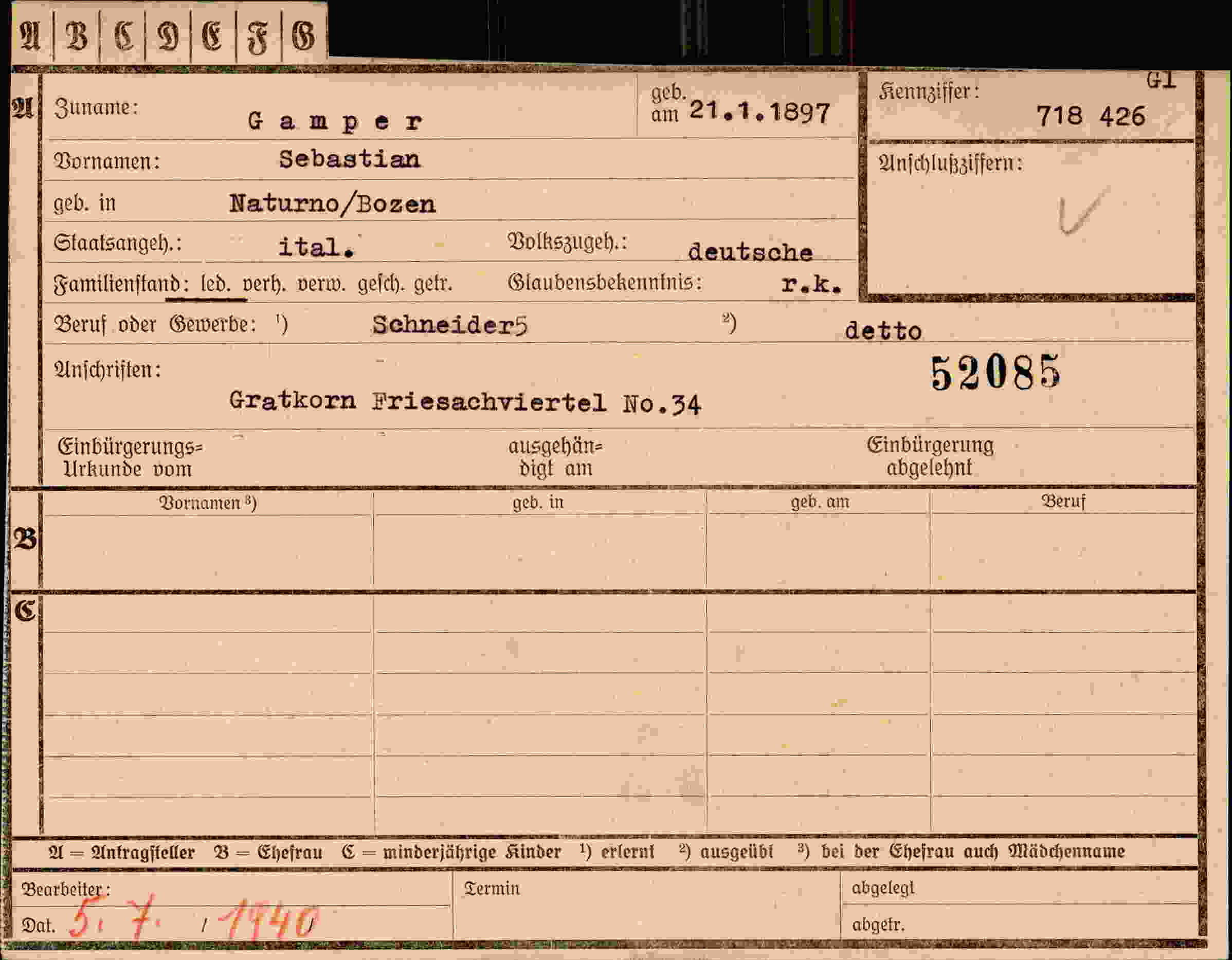Dokument für Sebastian Gamper
