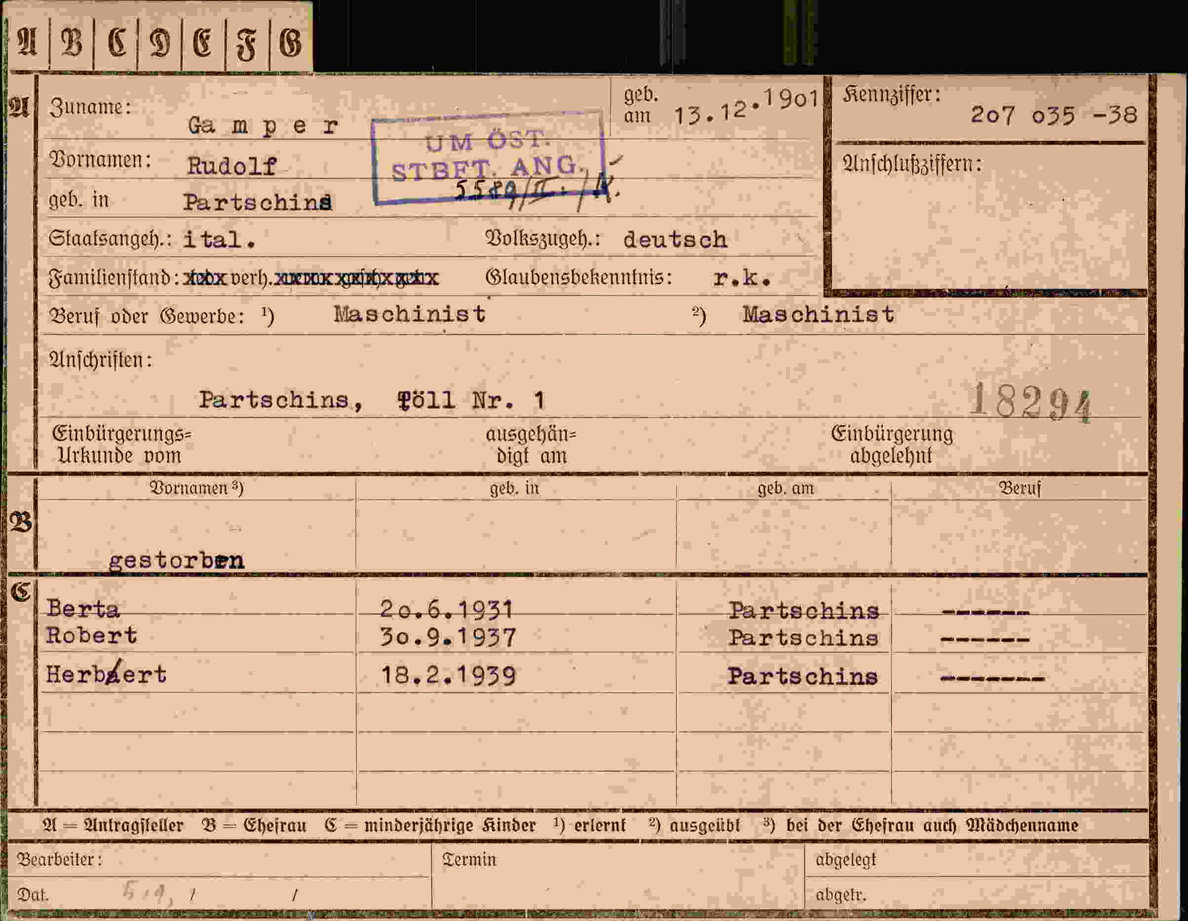 Vorderseite des Dokuments