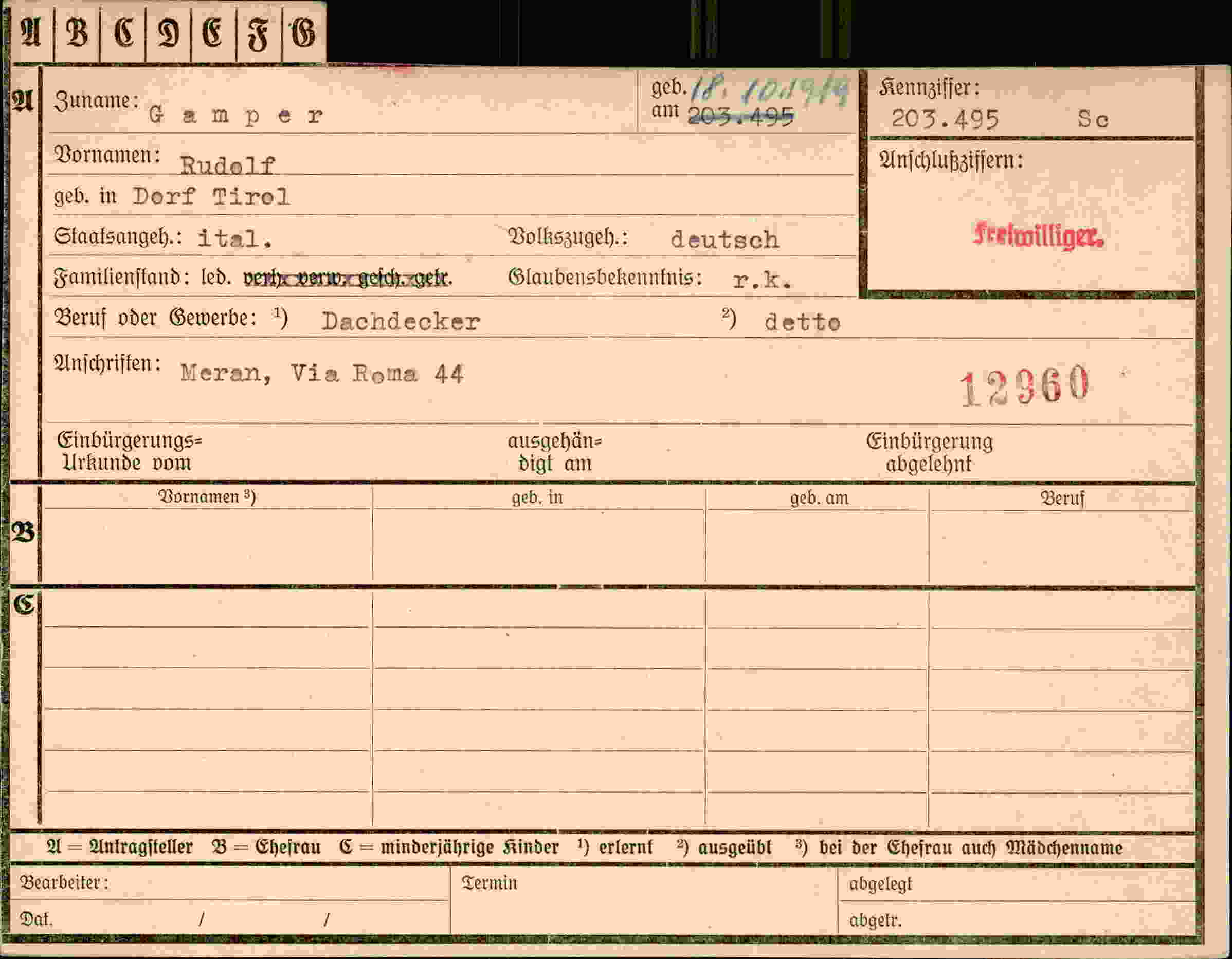 Dokument für Rudolf Gamper
