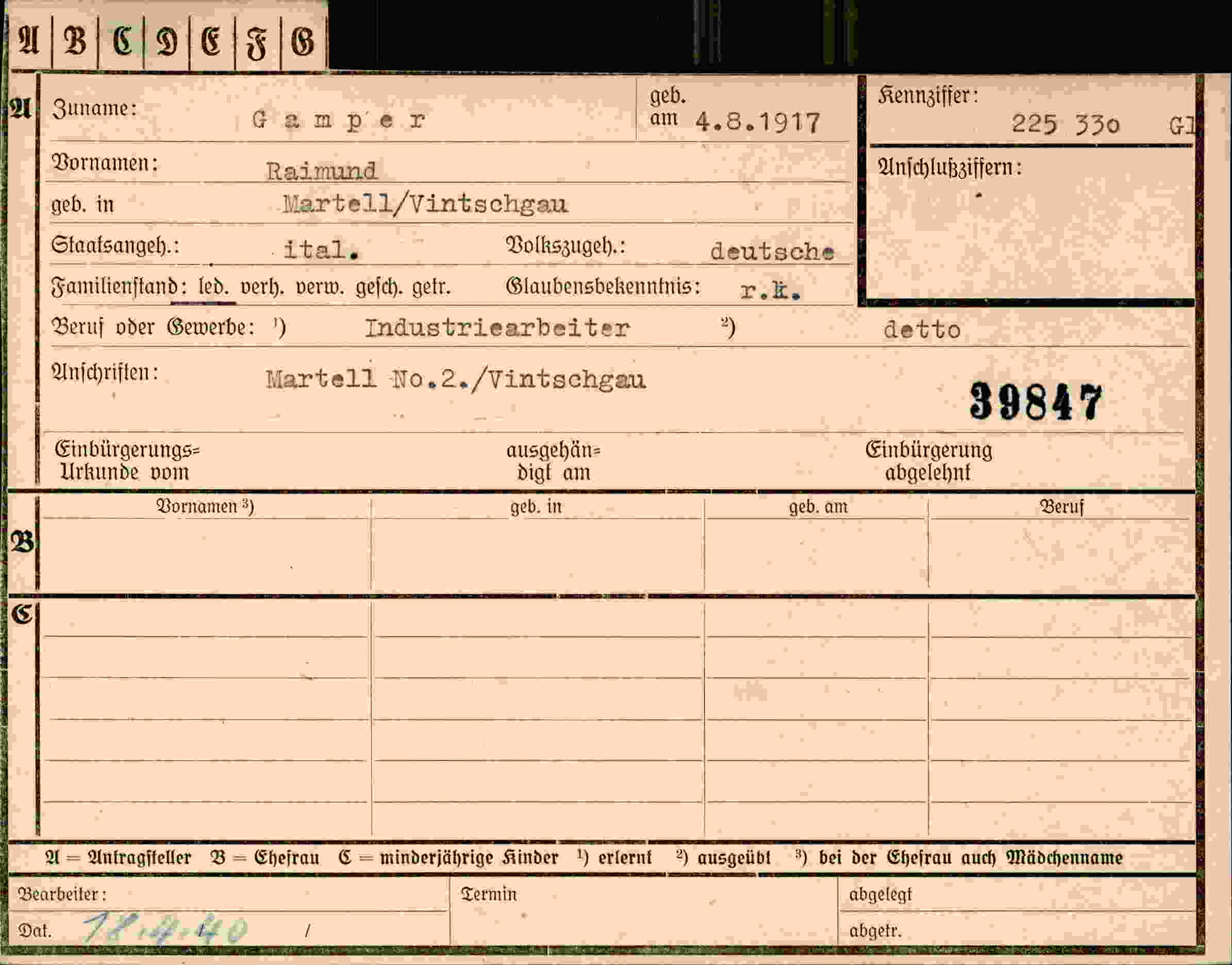 Vorderseite des Dokuments