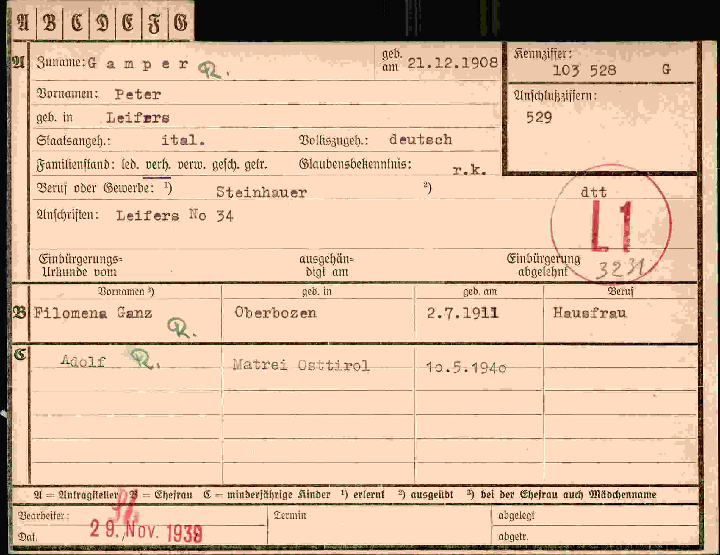 Dokument für Peter Gamper