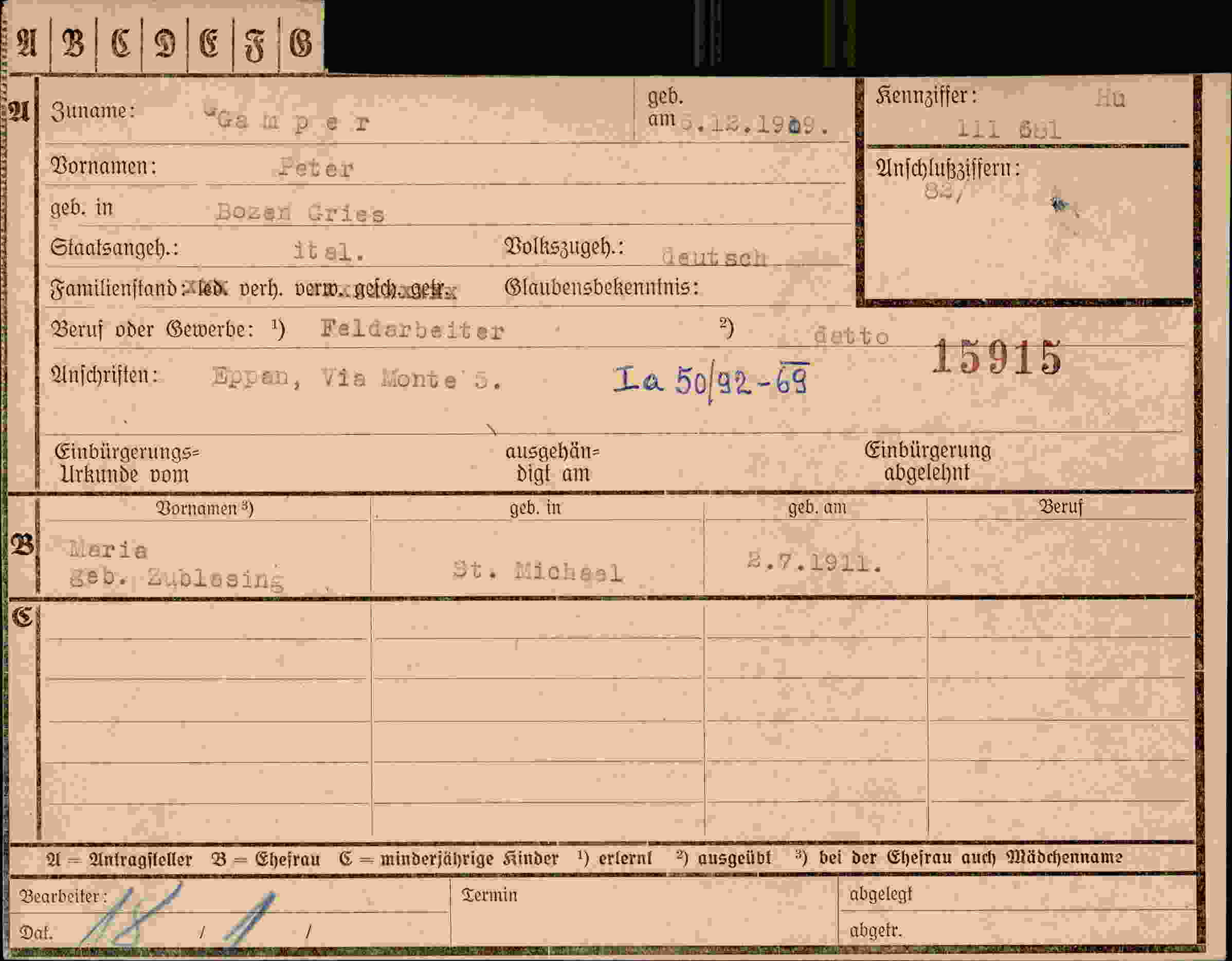 Dokument für Peter Gamper