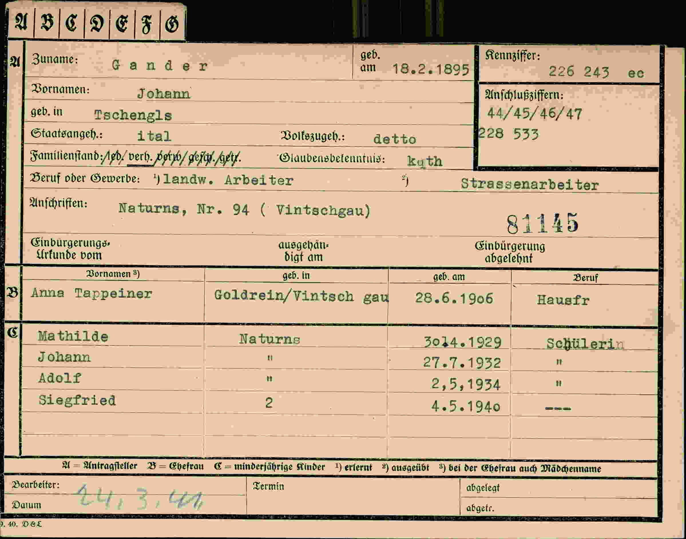 Dokument für Johann Gander