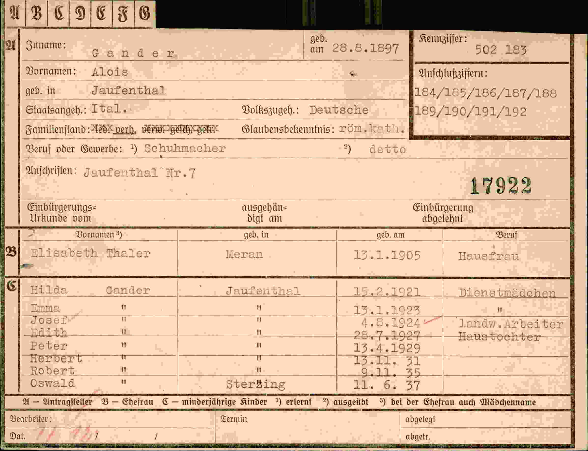 Dokument für Alois Gander