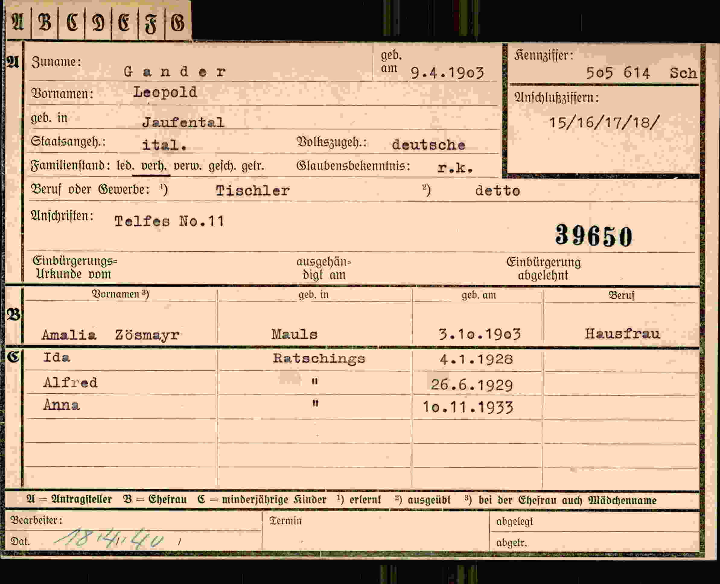 Dokument für Leopold Gander