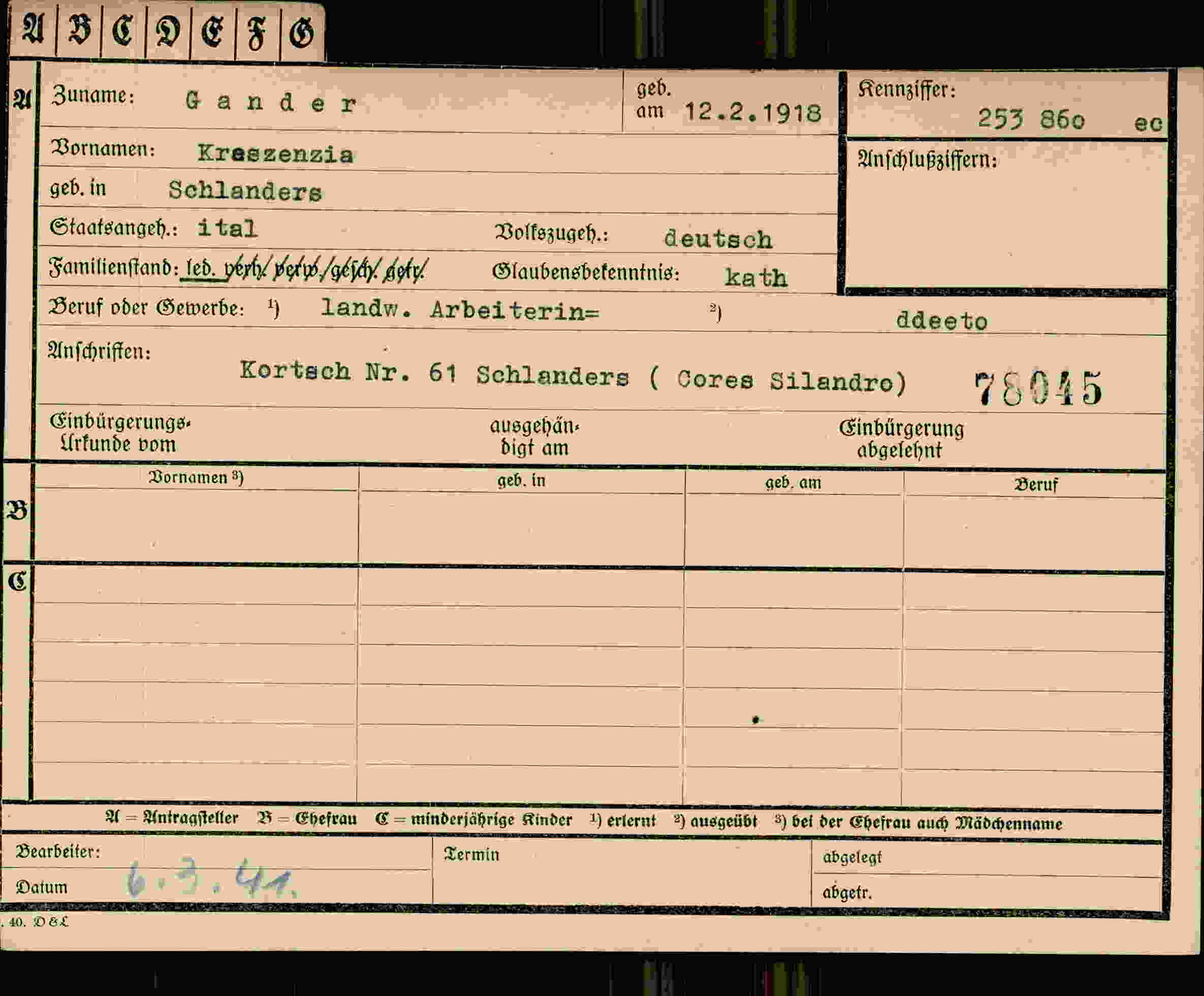 Vorderseite des Dokuments