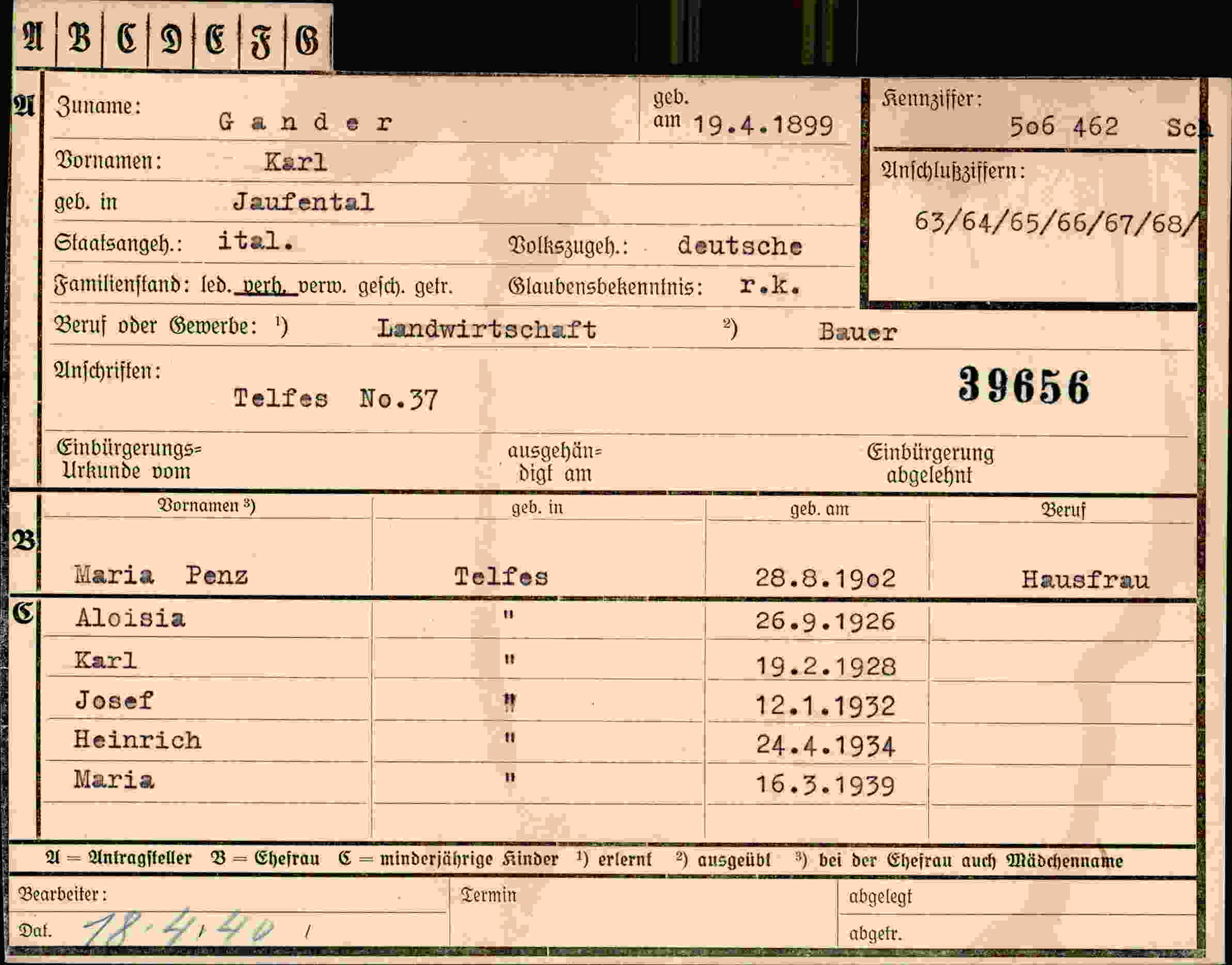 Vorderseite des Dokuments