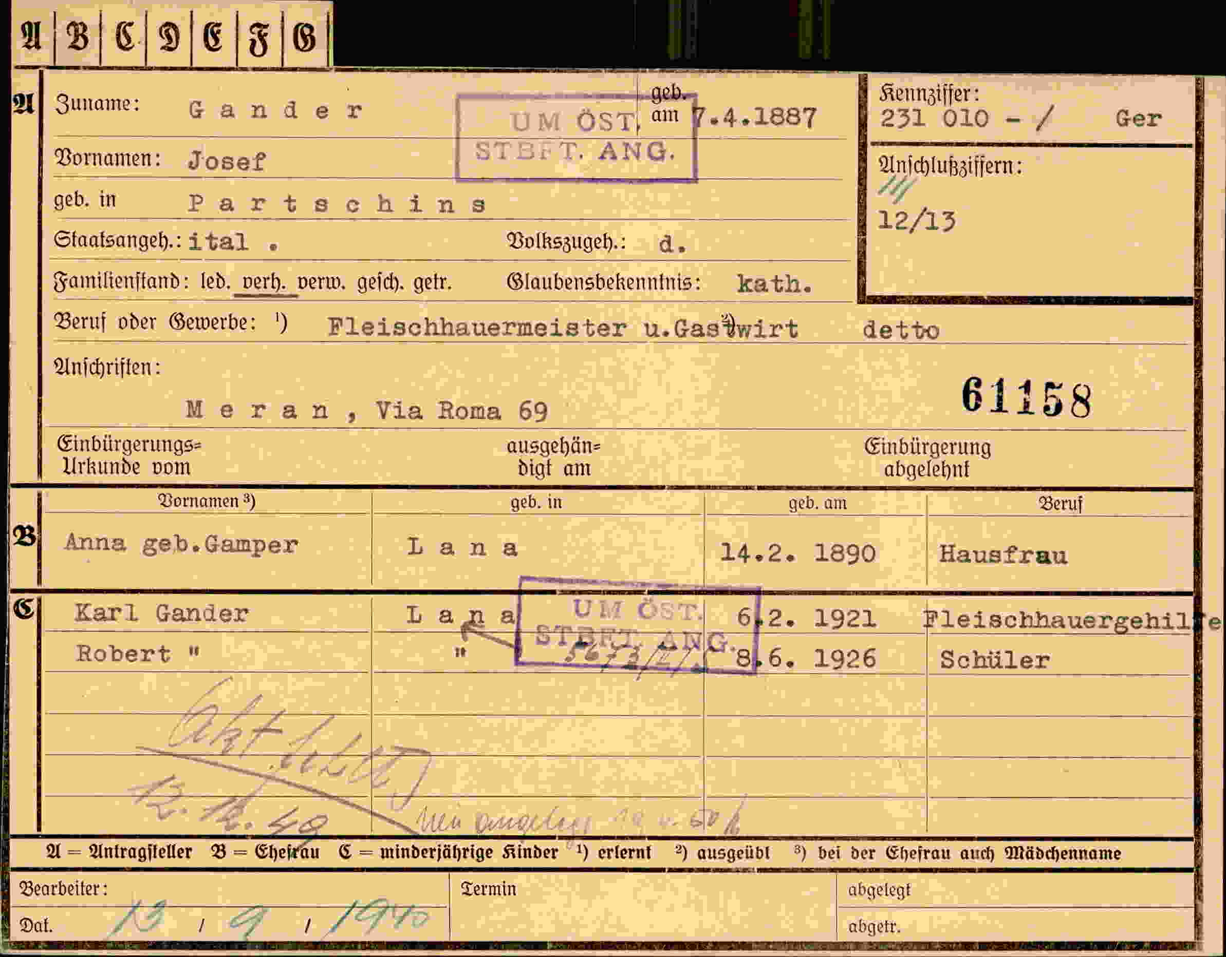Dokument für Josef Gander