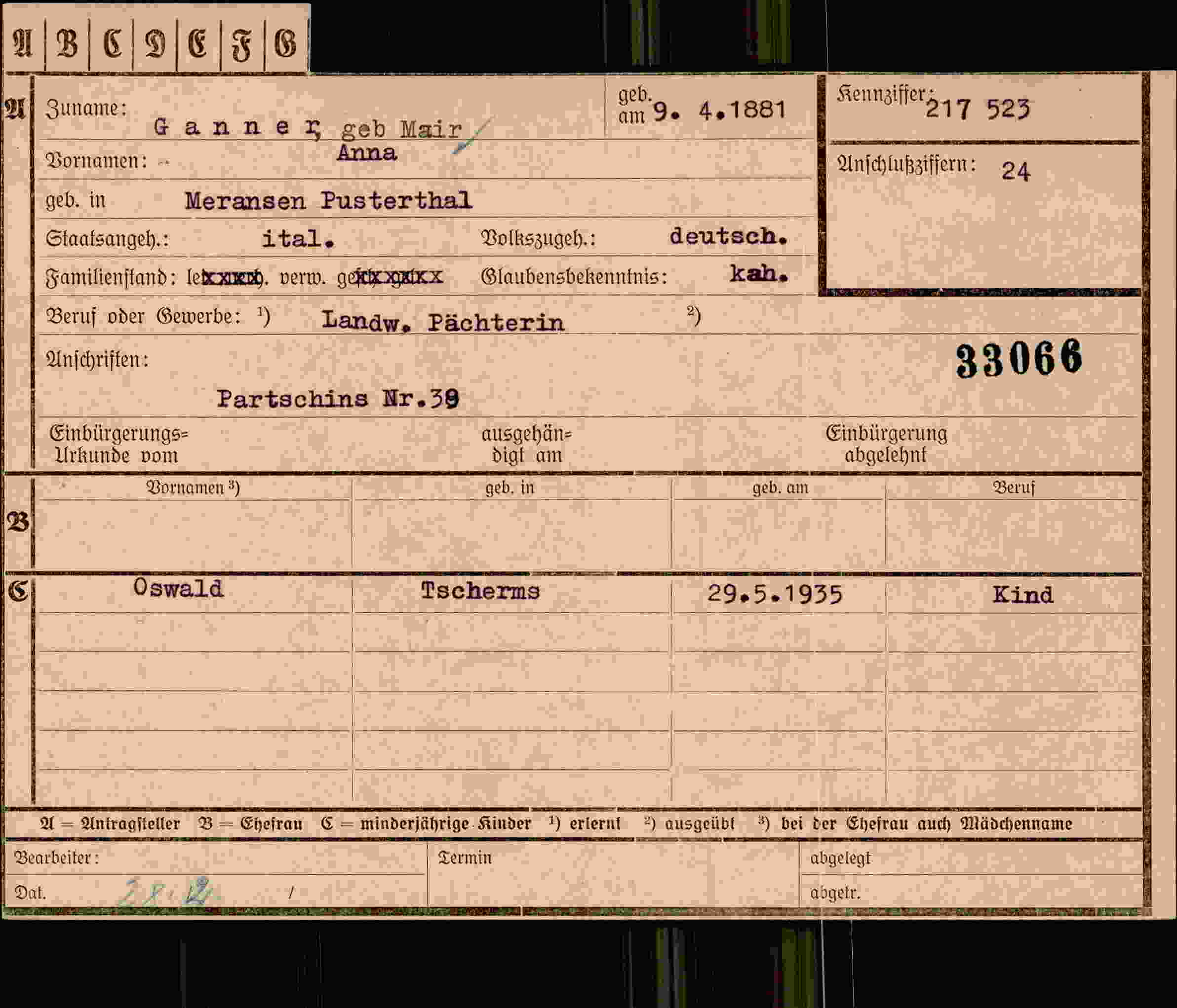 Dokument für Anna Ganner
