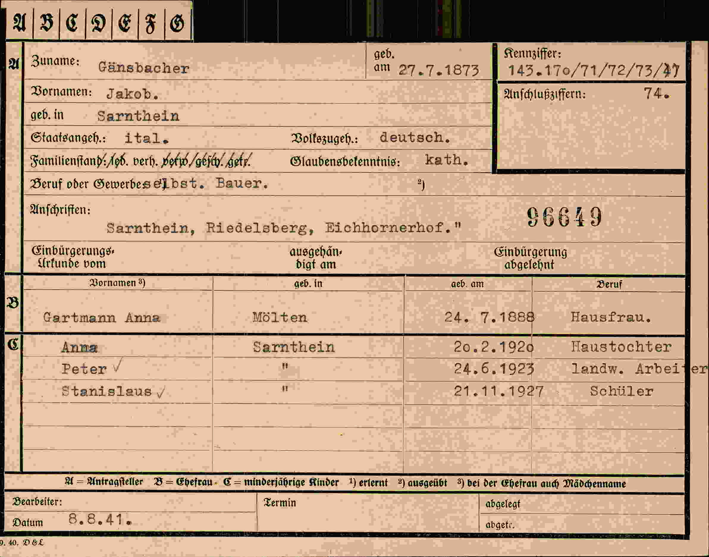 Vorderseite des Dokuments