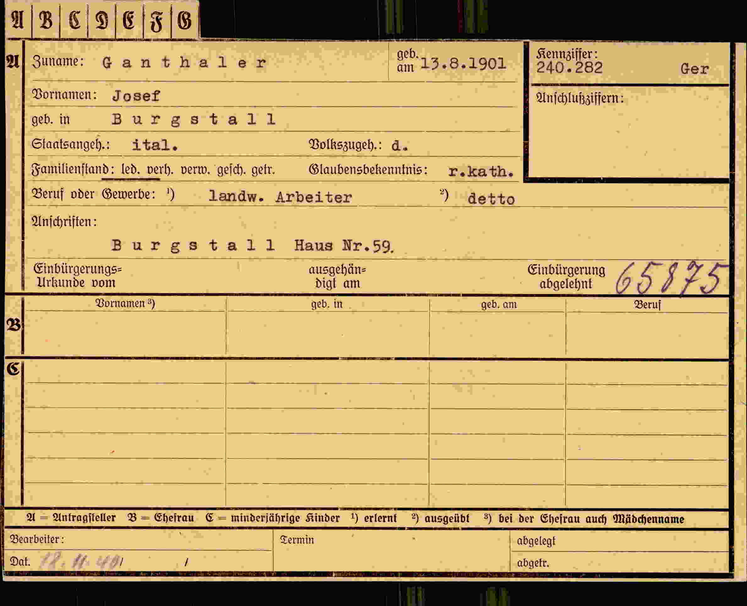 Dokument für Josef Ganthaler