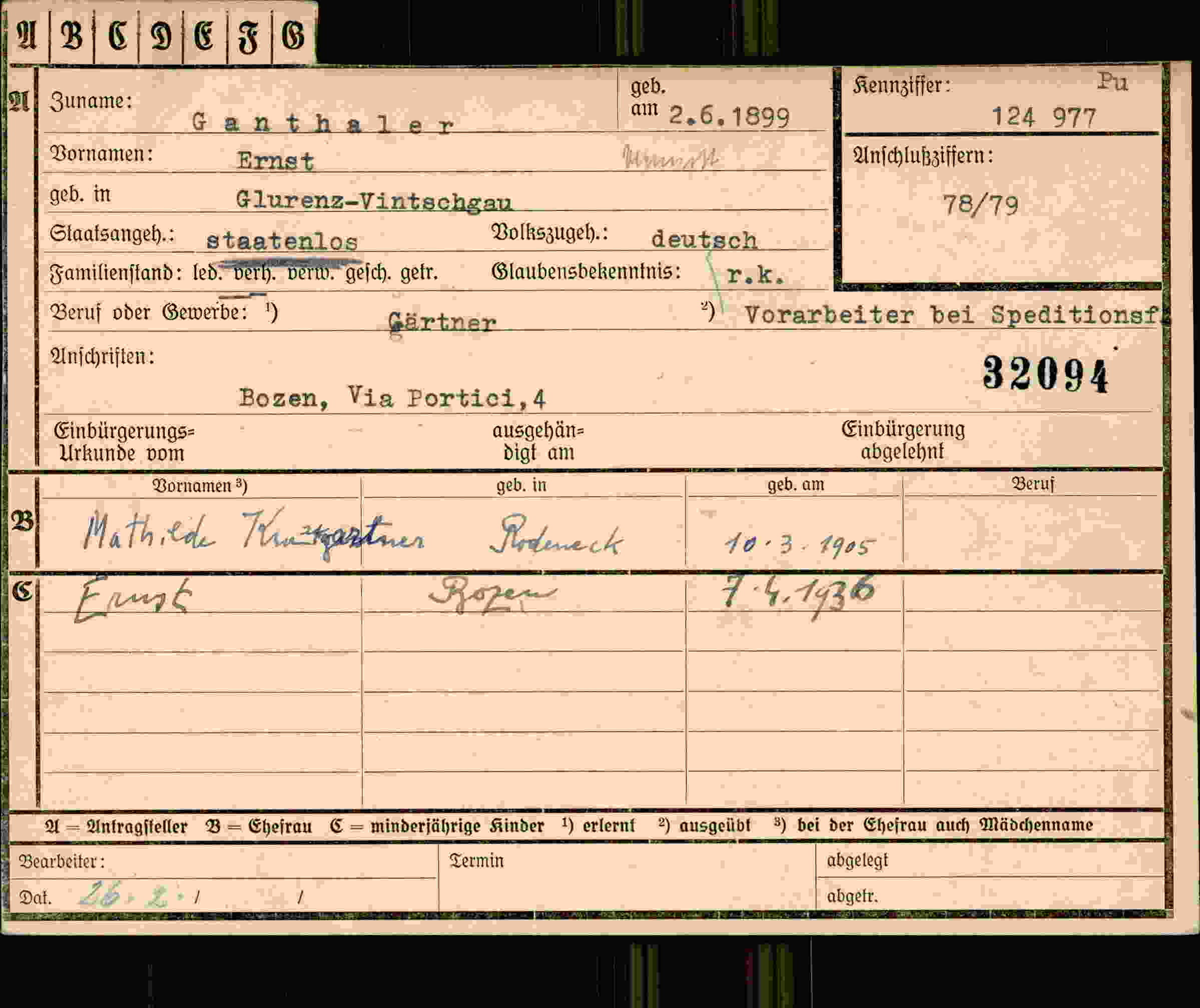 Dokument für Ernst Ganthaler