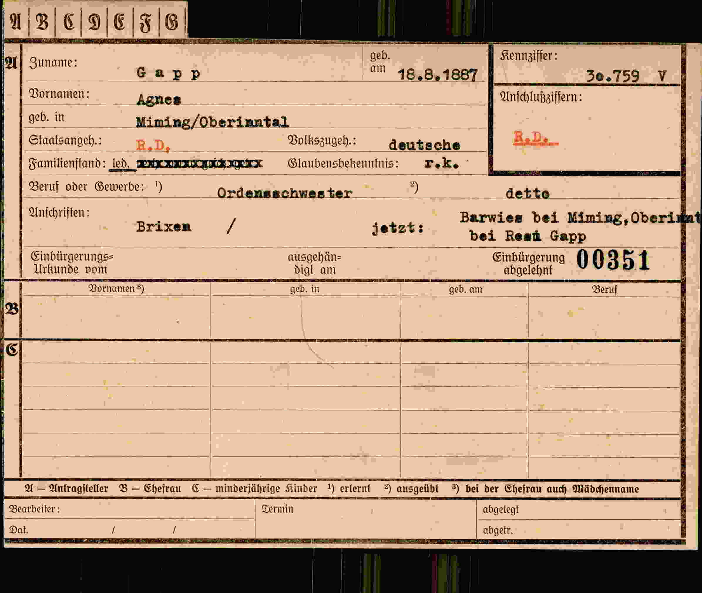 Dokument für Agnes Gapp