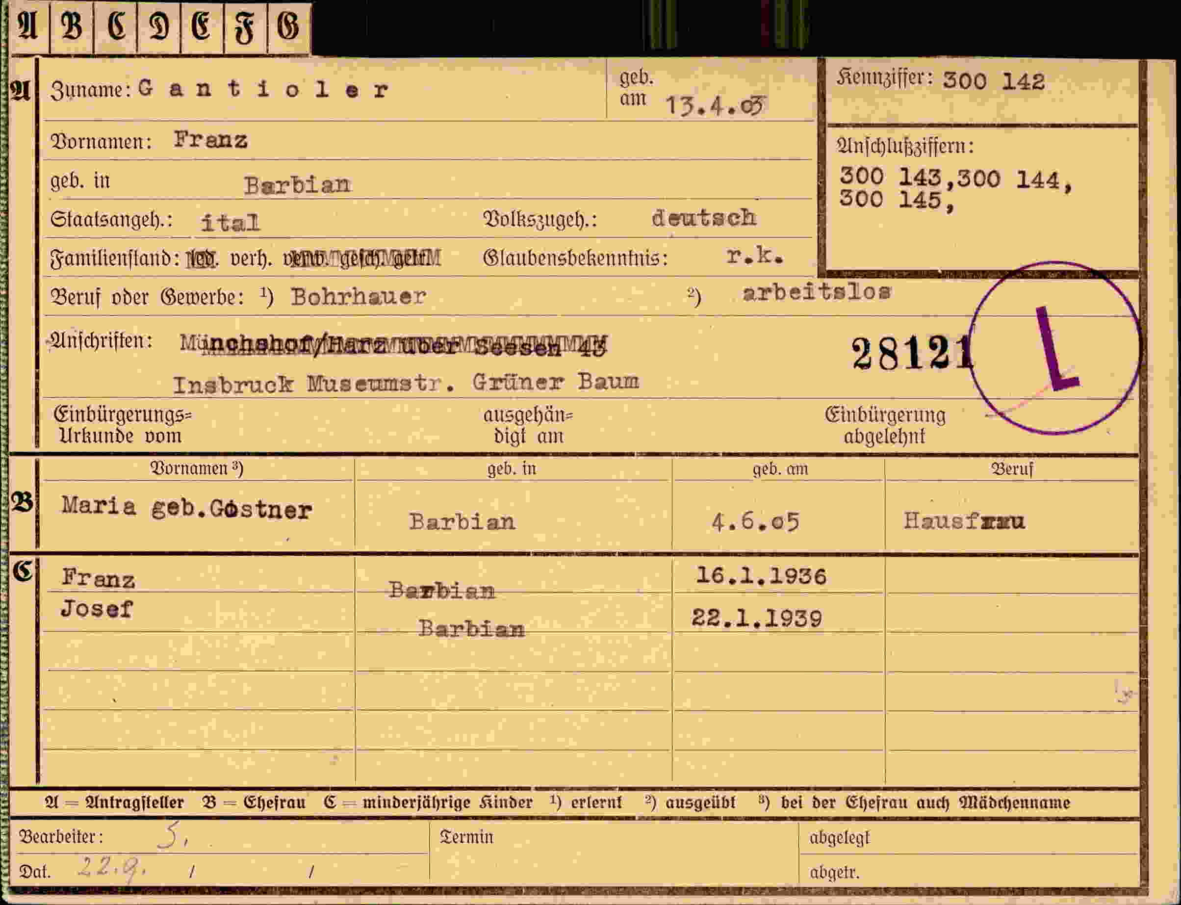 Dokument für Franz Gantioler