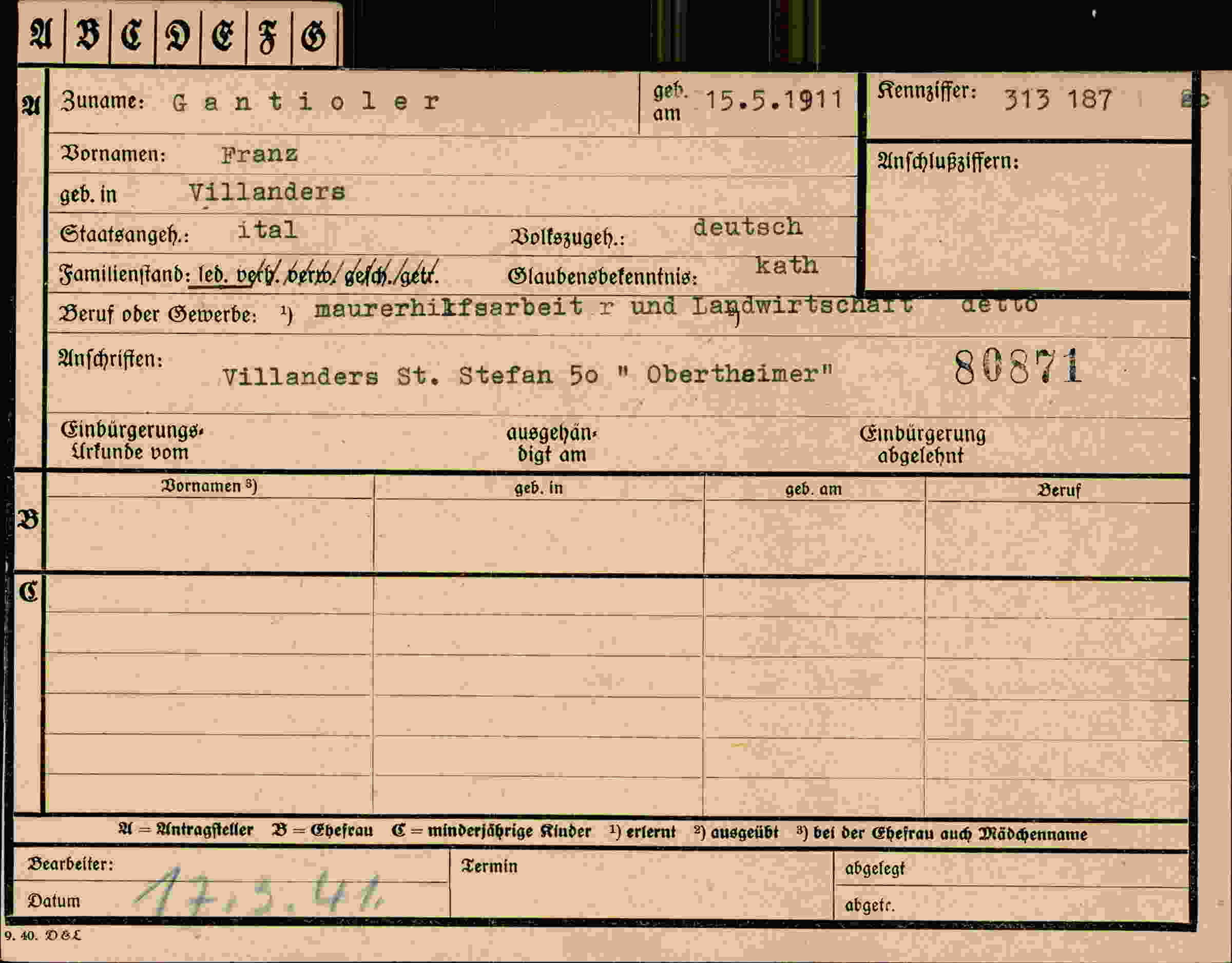 Dokument für Franz Gantioler