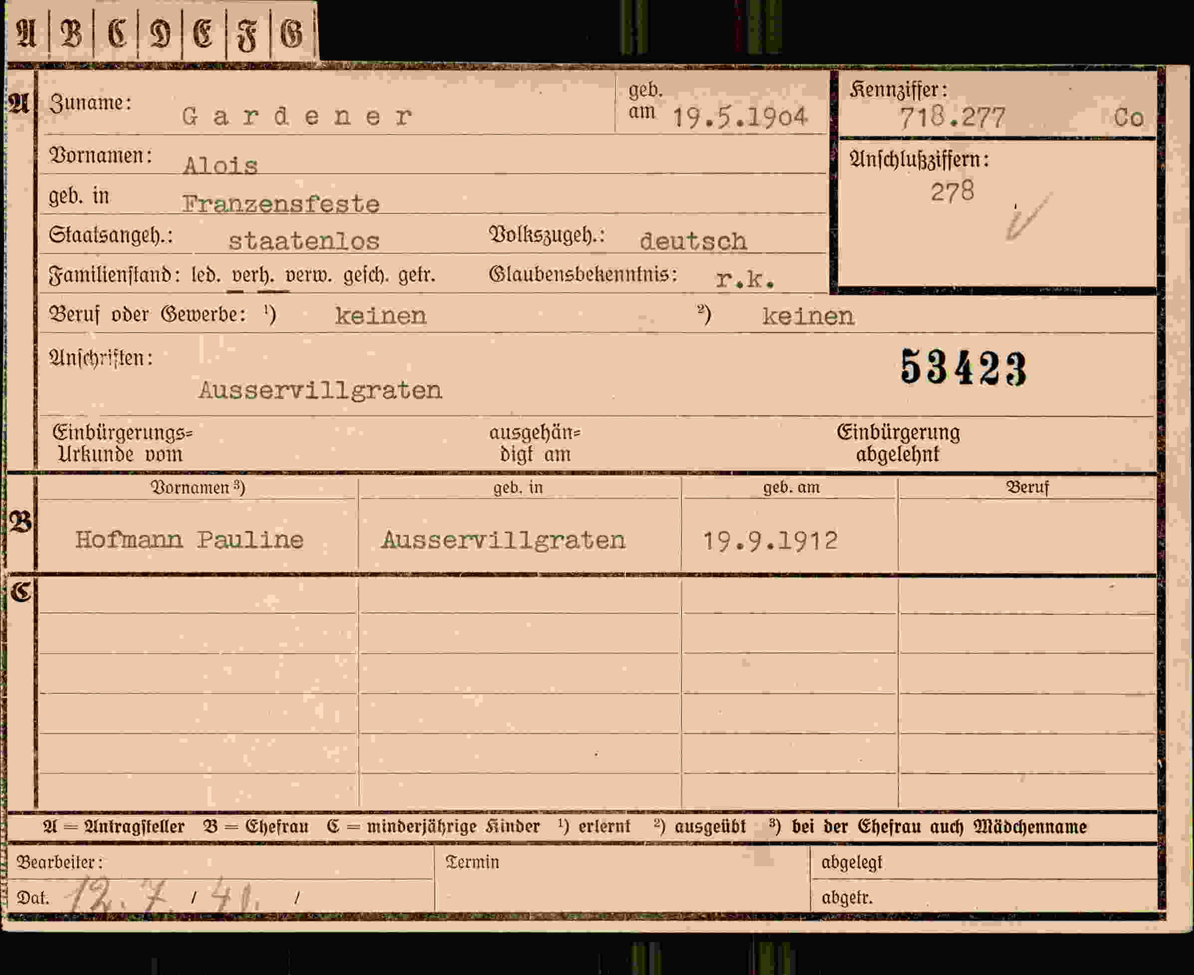 Vorderseite des Dokuments