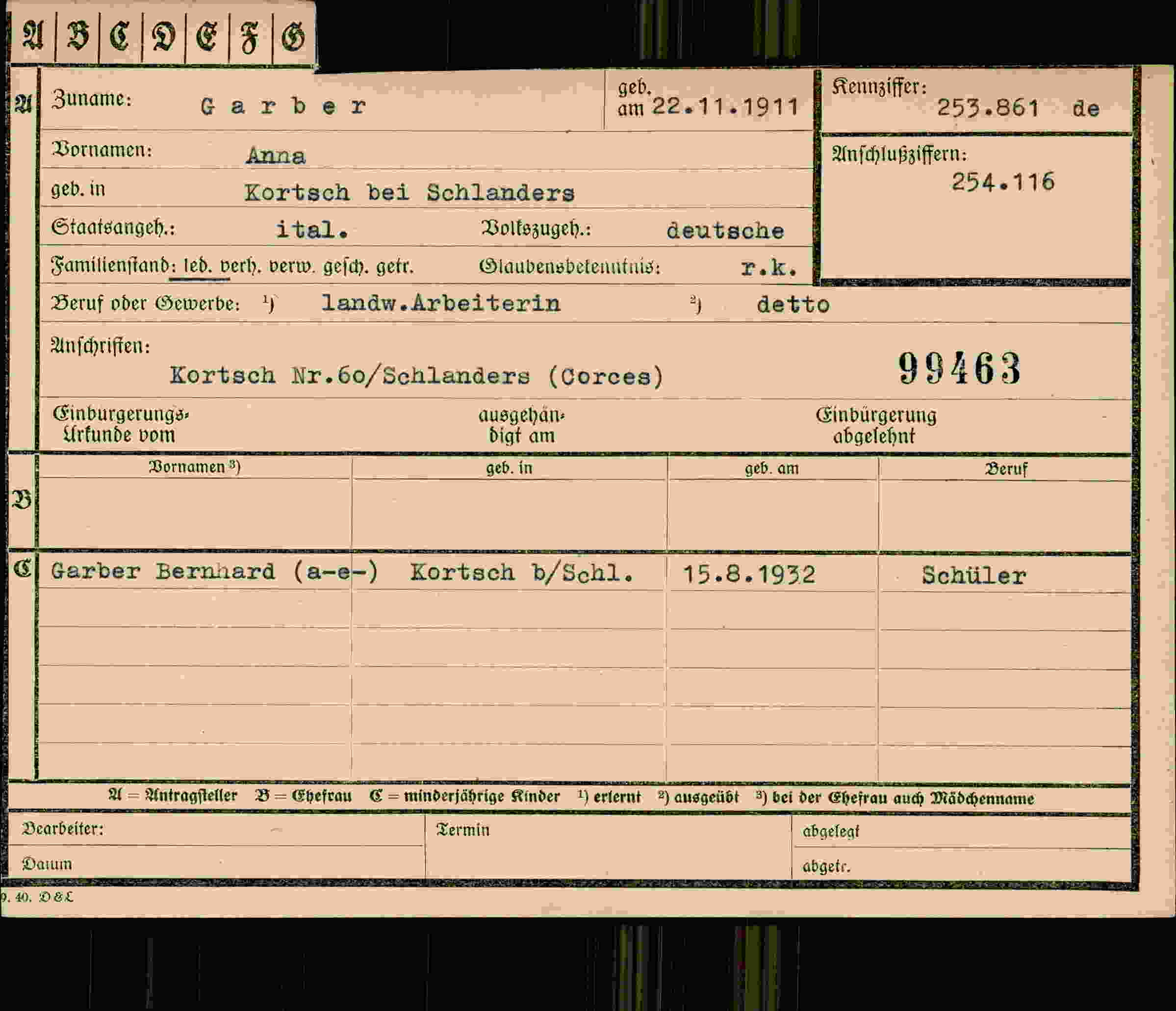 Vorderseite des Dokuments