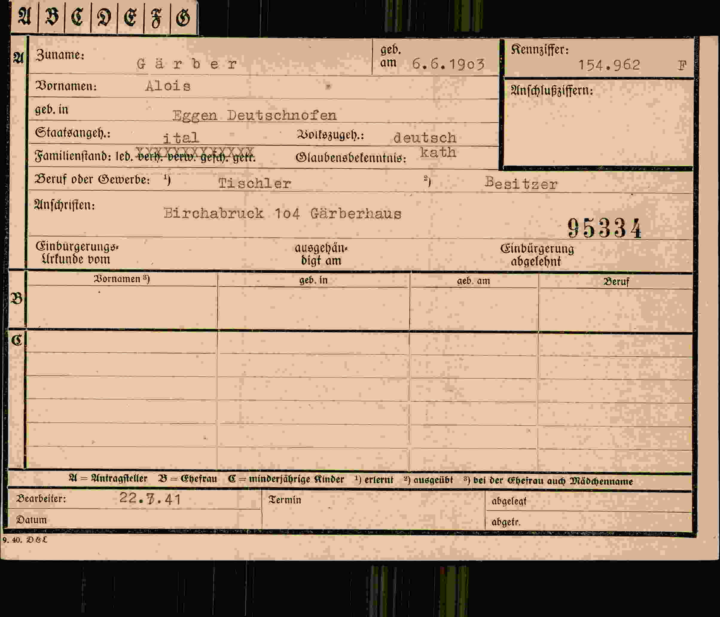 Vorderseite des Dokuments