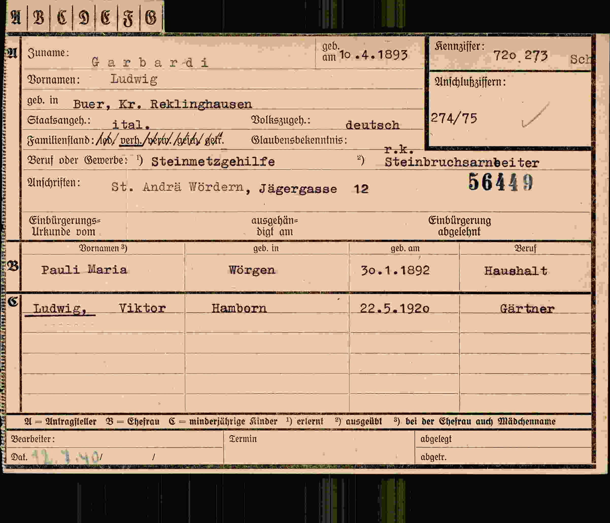 Dokument für Ludwig Garbardi