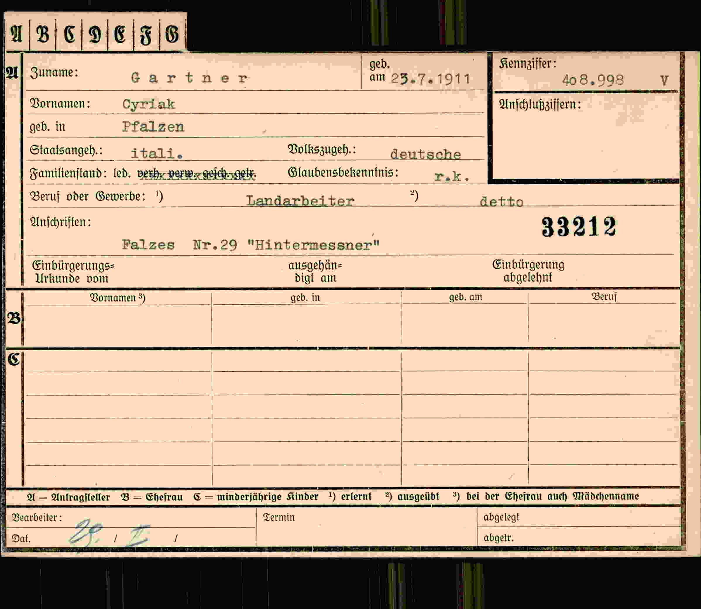 Vorderseite des Dokuments