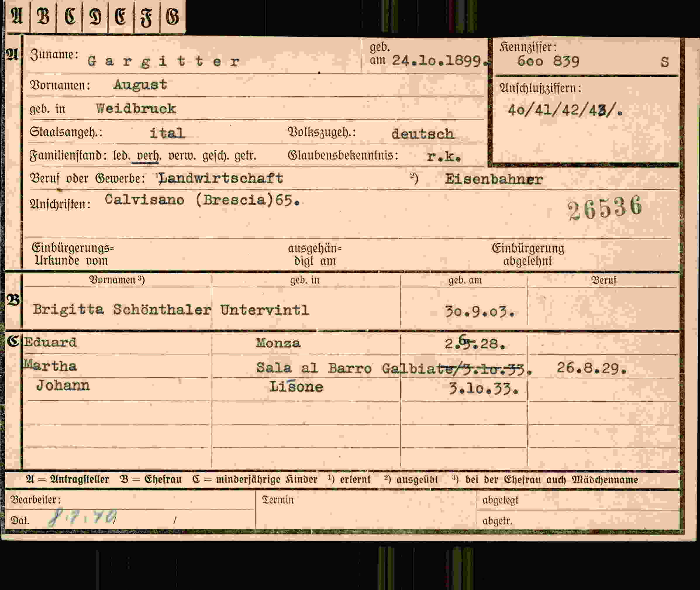 Dokument für August Gargitter