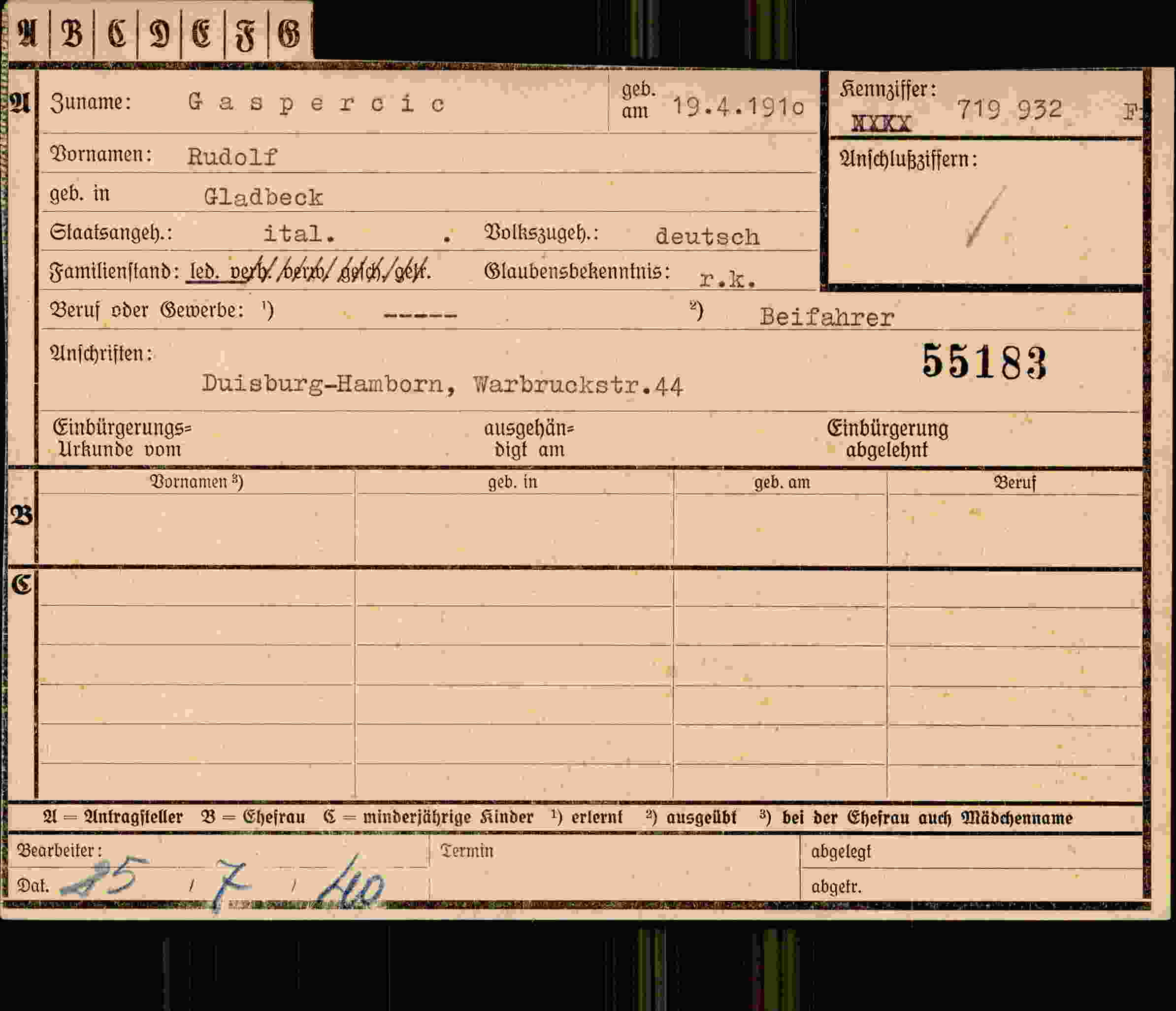 Vorderseite des Dokuments