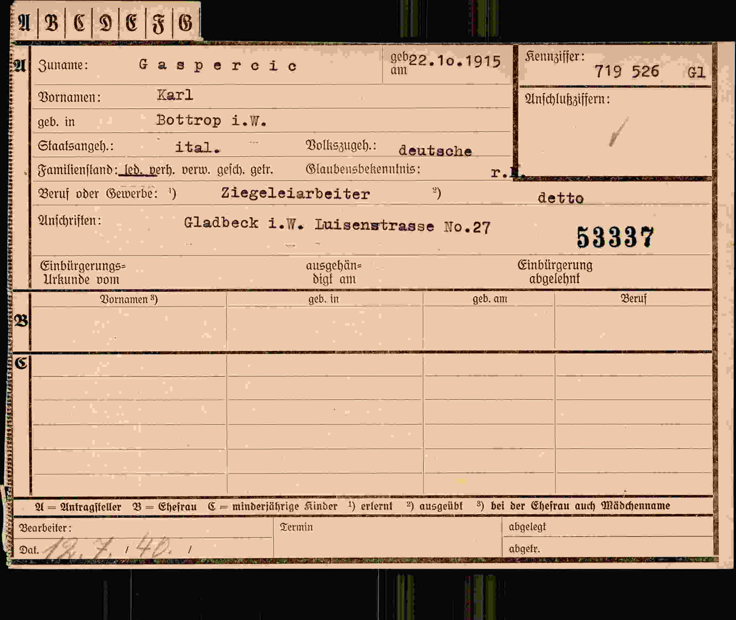 Dokument für Karl Gaspercic