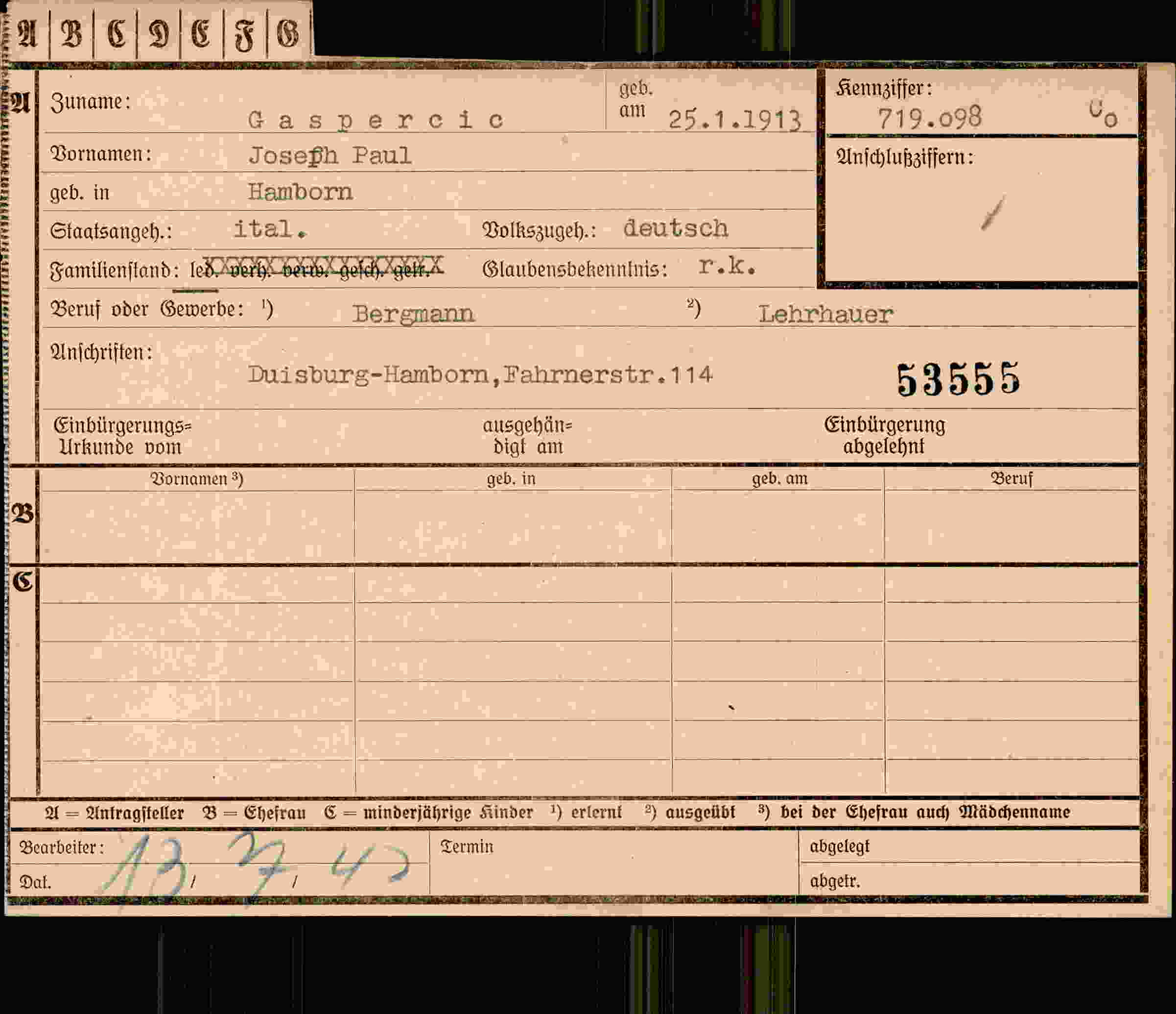 Dokument für Paul Gaspercic