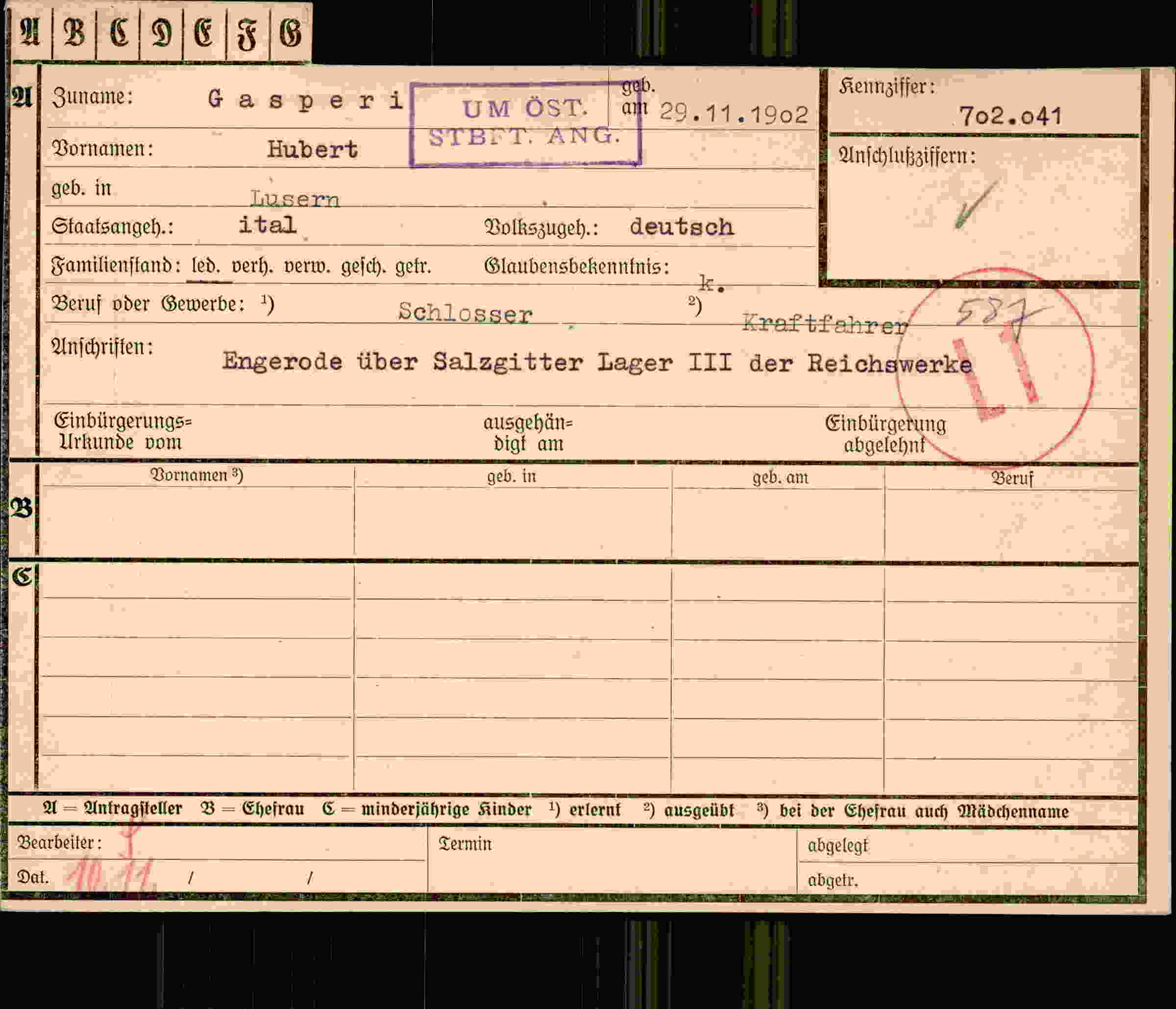 Dokument für Hubert Gasperi