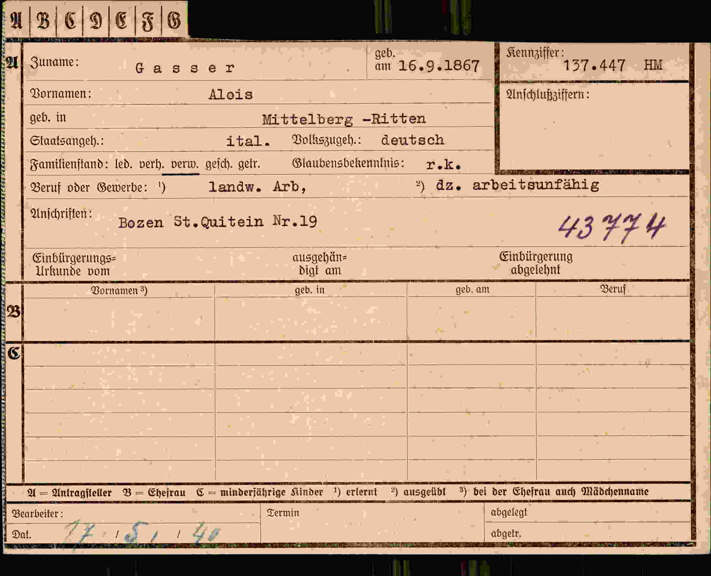 Dokument für Alois Gasser