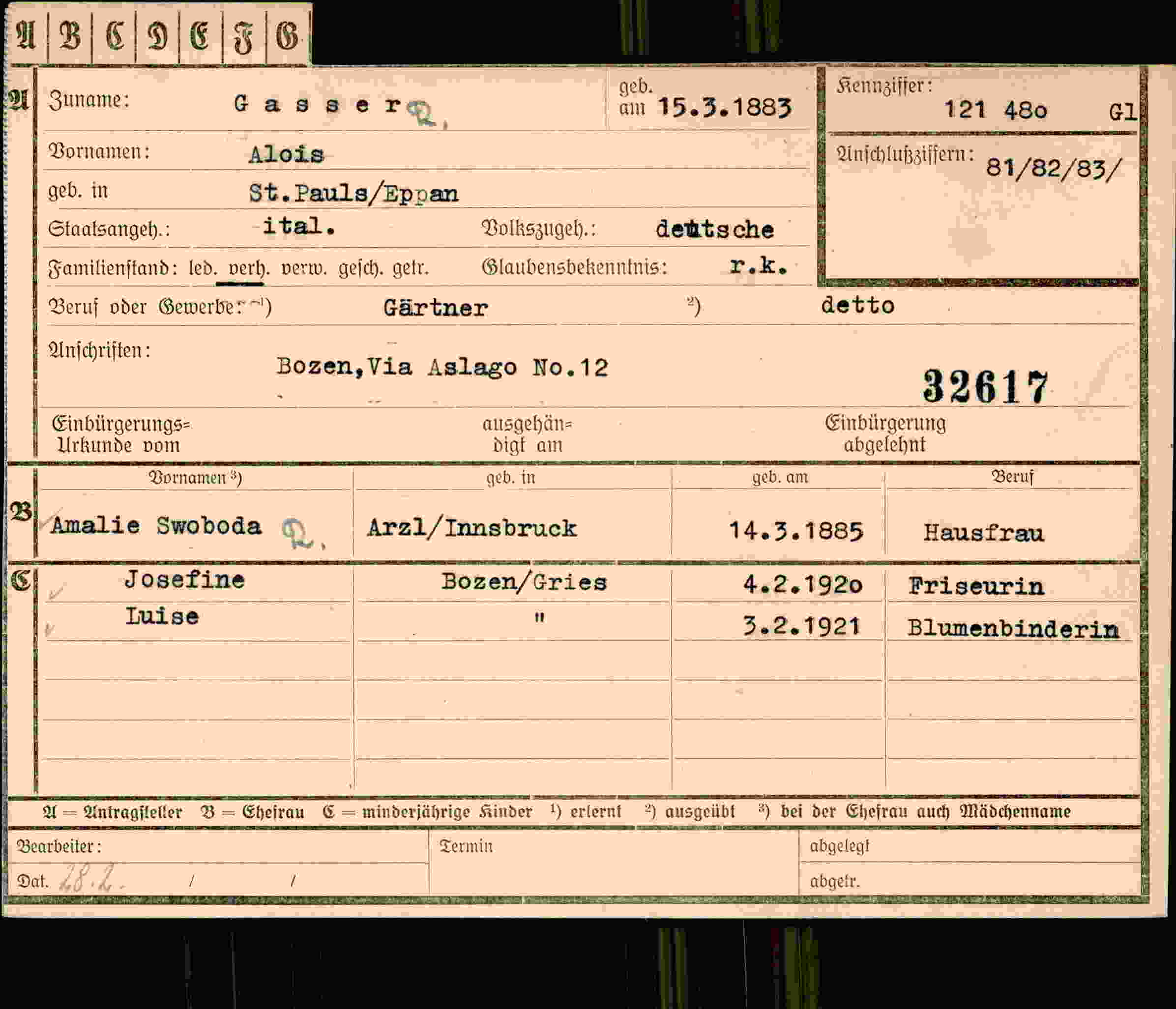 Dokument für Alois Gassert