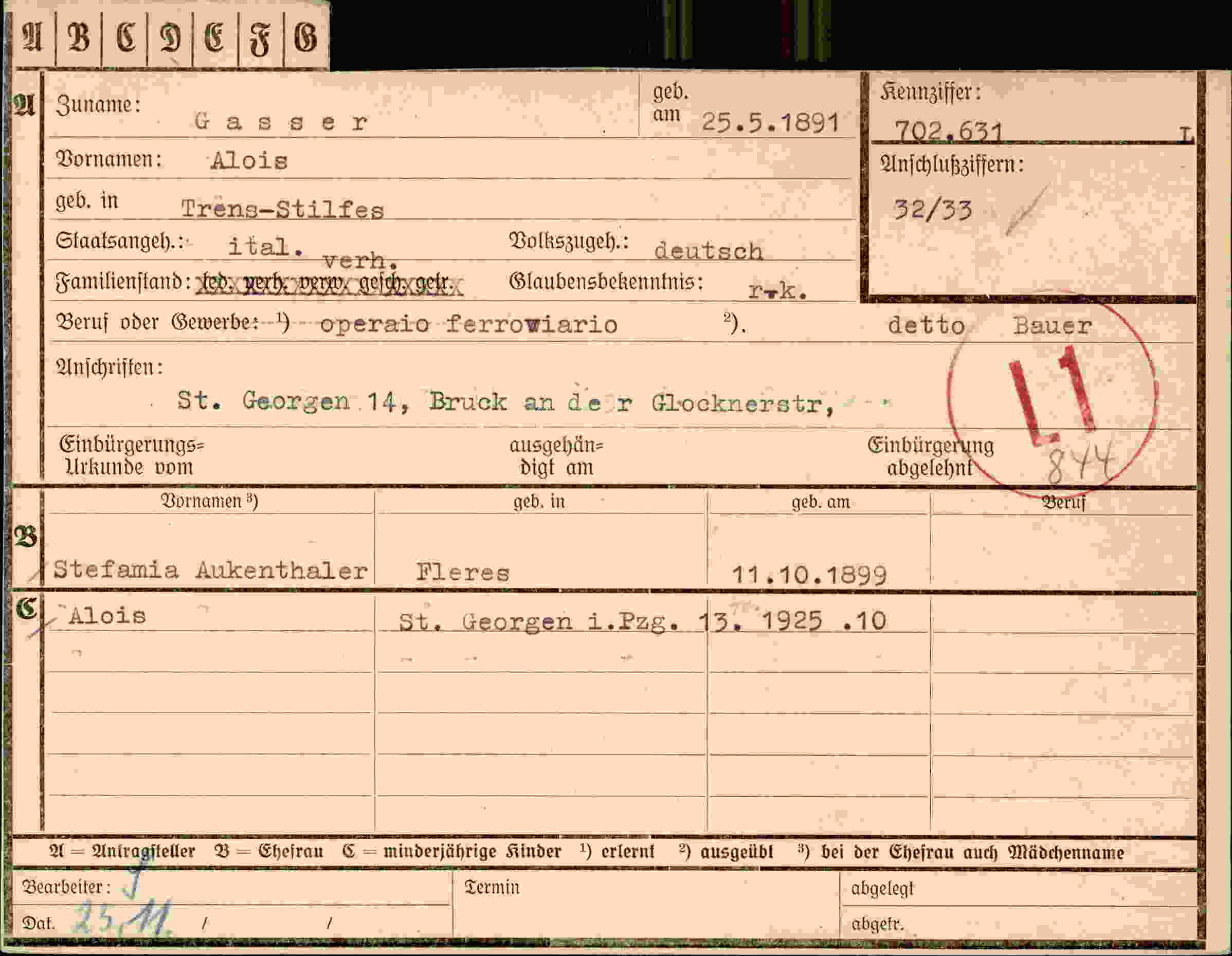 Dokument für Alois Gasser