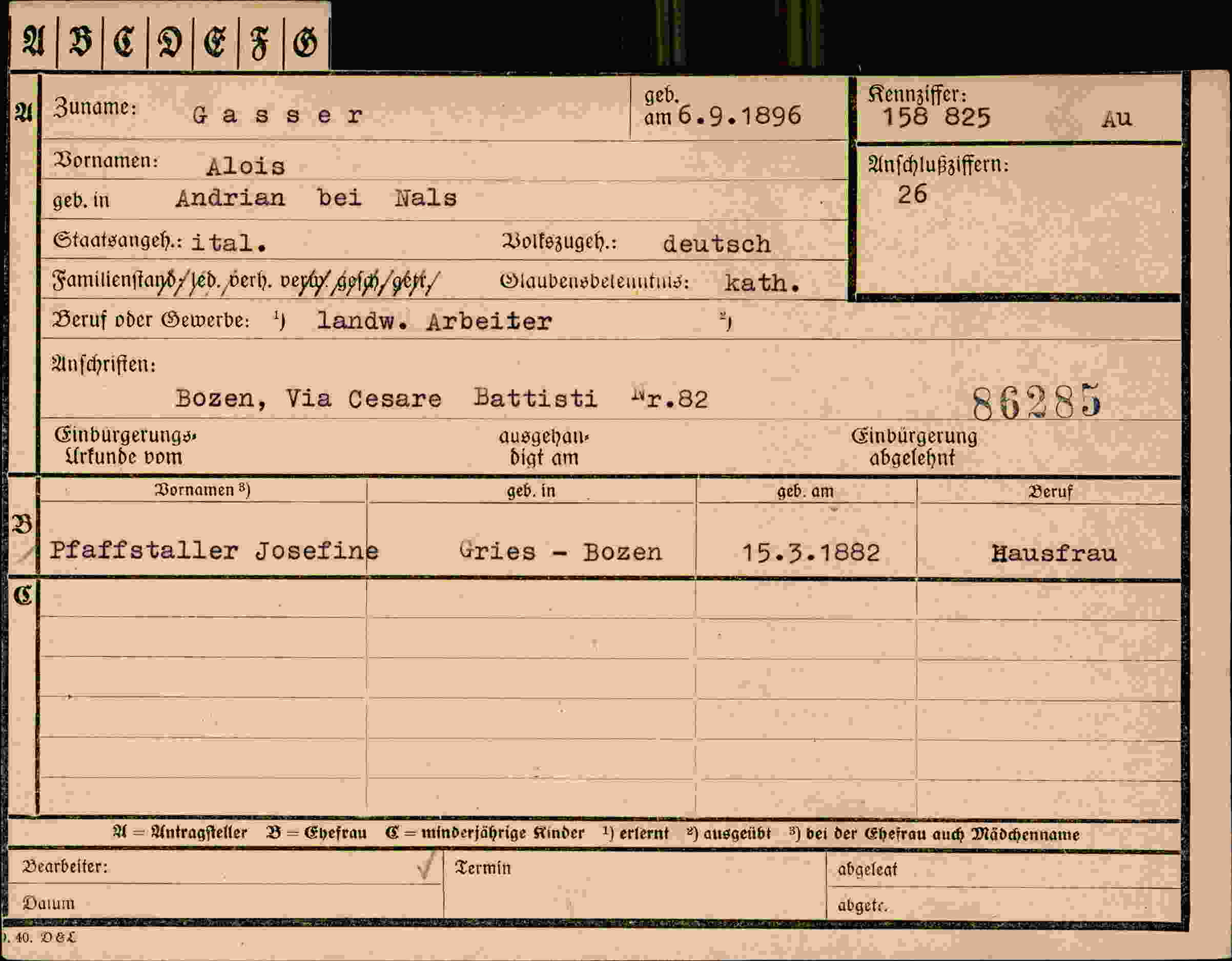 Dokument für Alois Gasser