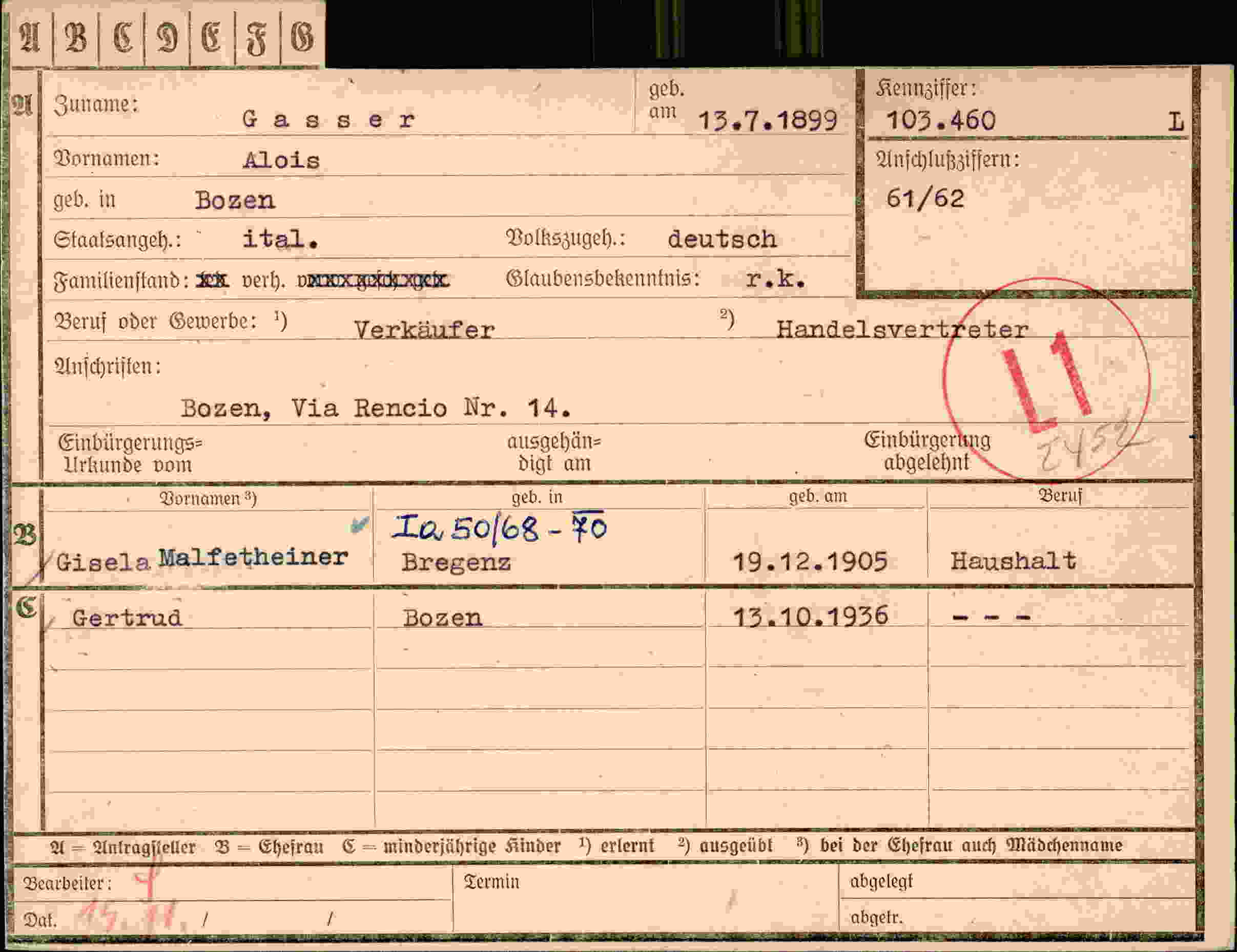Dokument für Alois Gasser