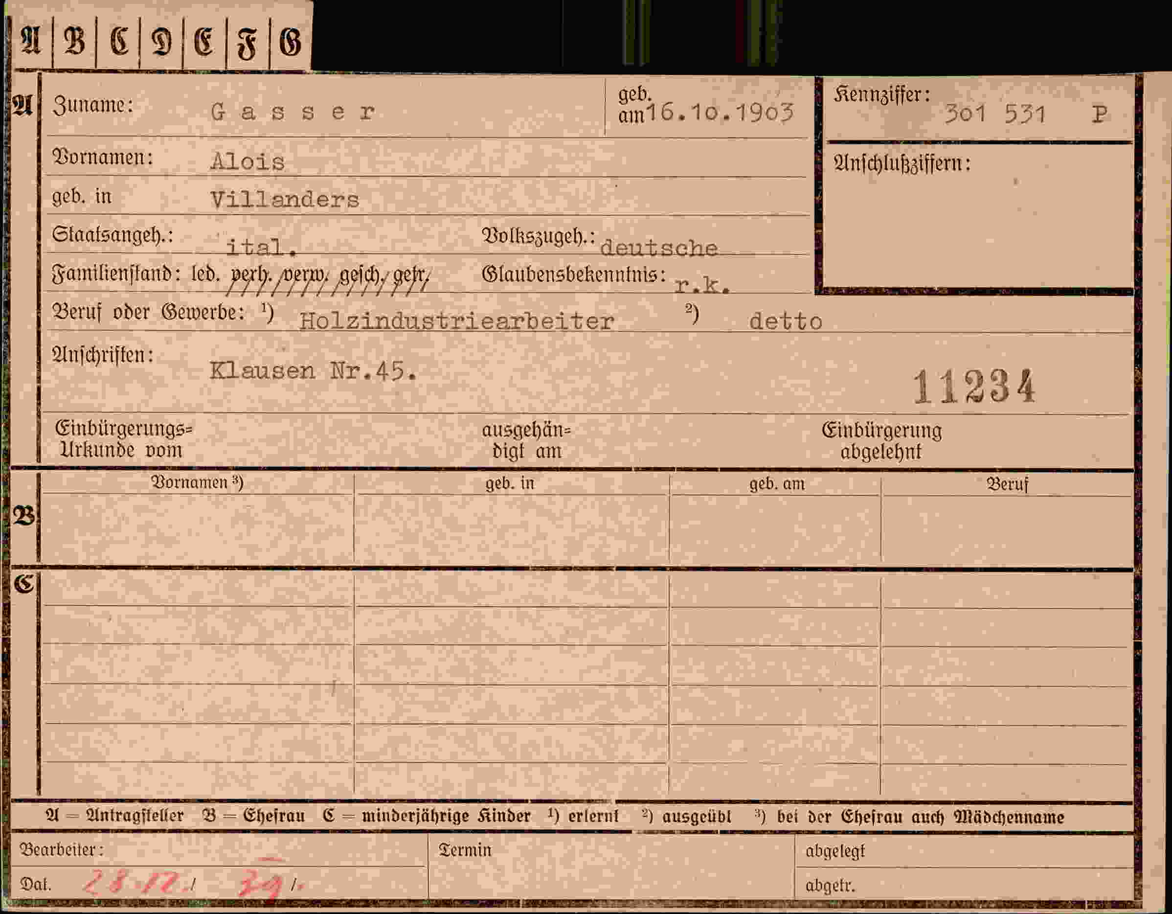Dokument für Alois Gasser