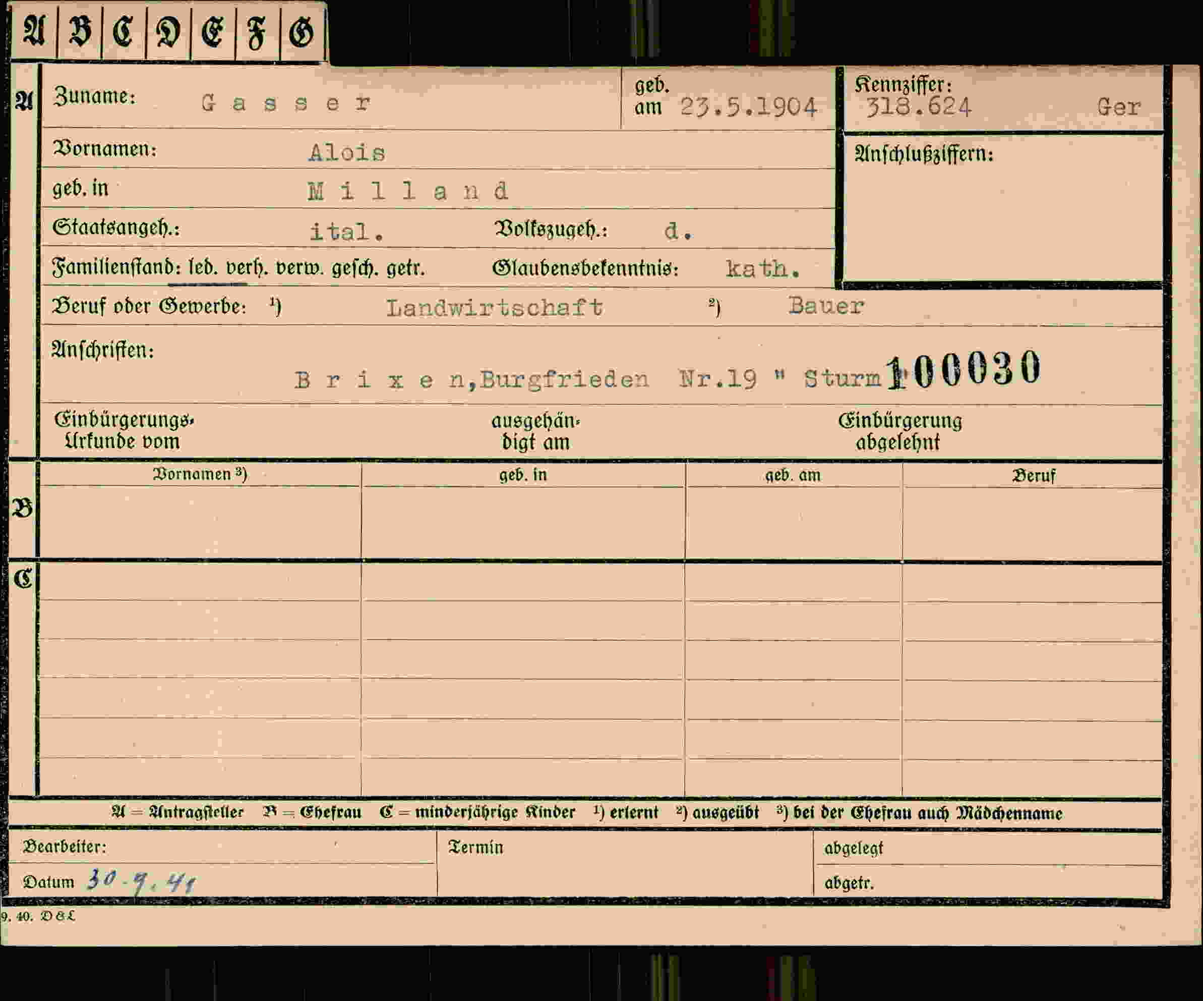 Dokument für Alois Gasser
