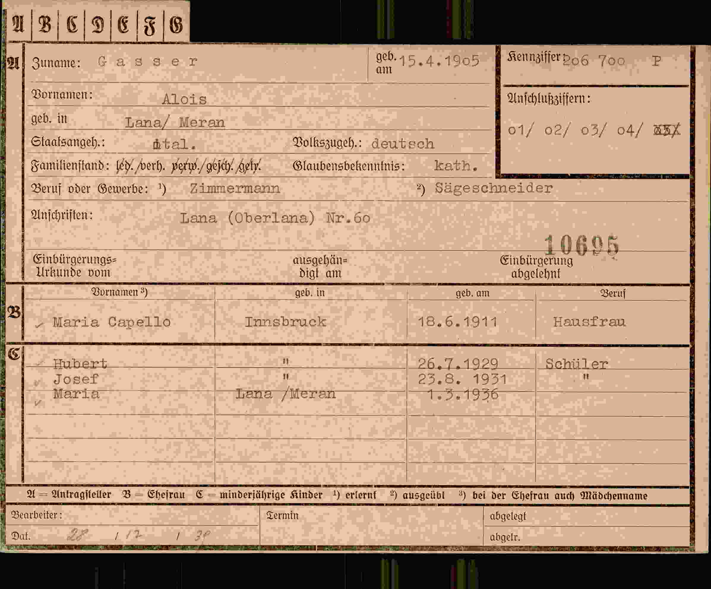 Dokument für Alois Gasser