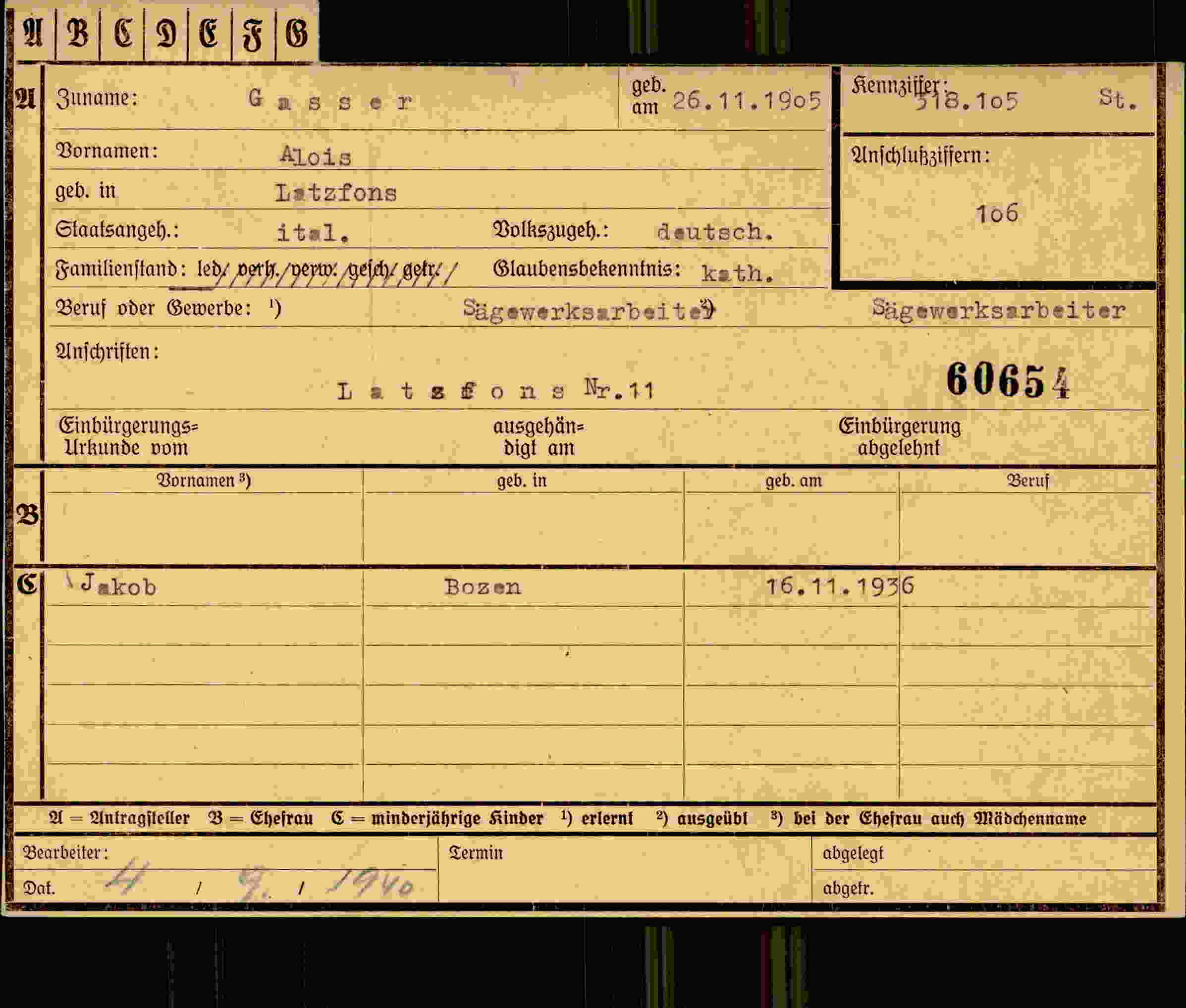 Dokument für Alois Gasser