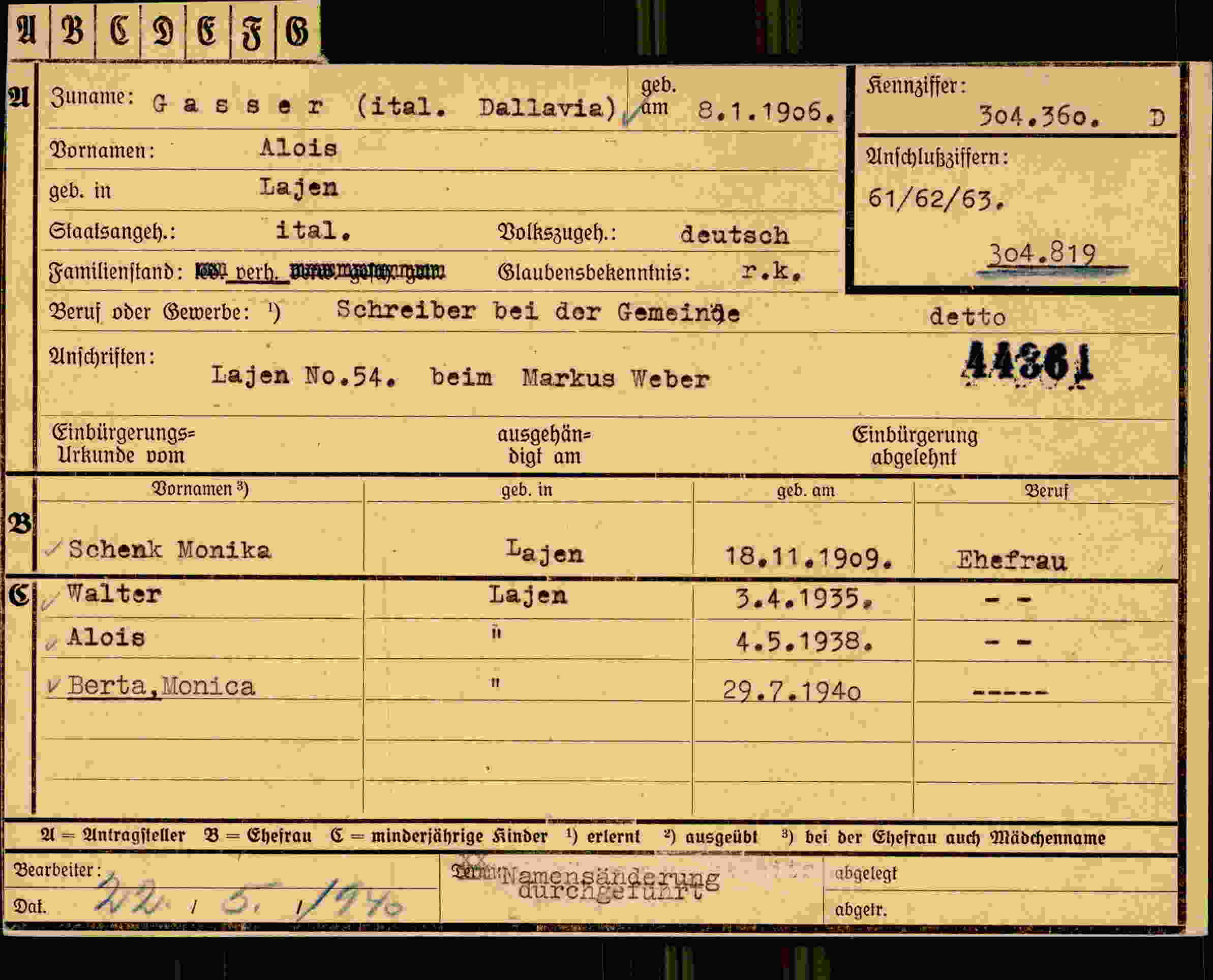 Dokument für Alois Gasser
