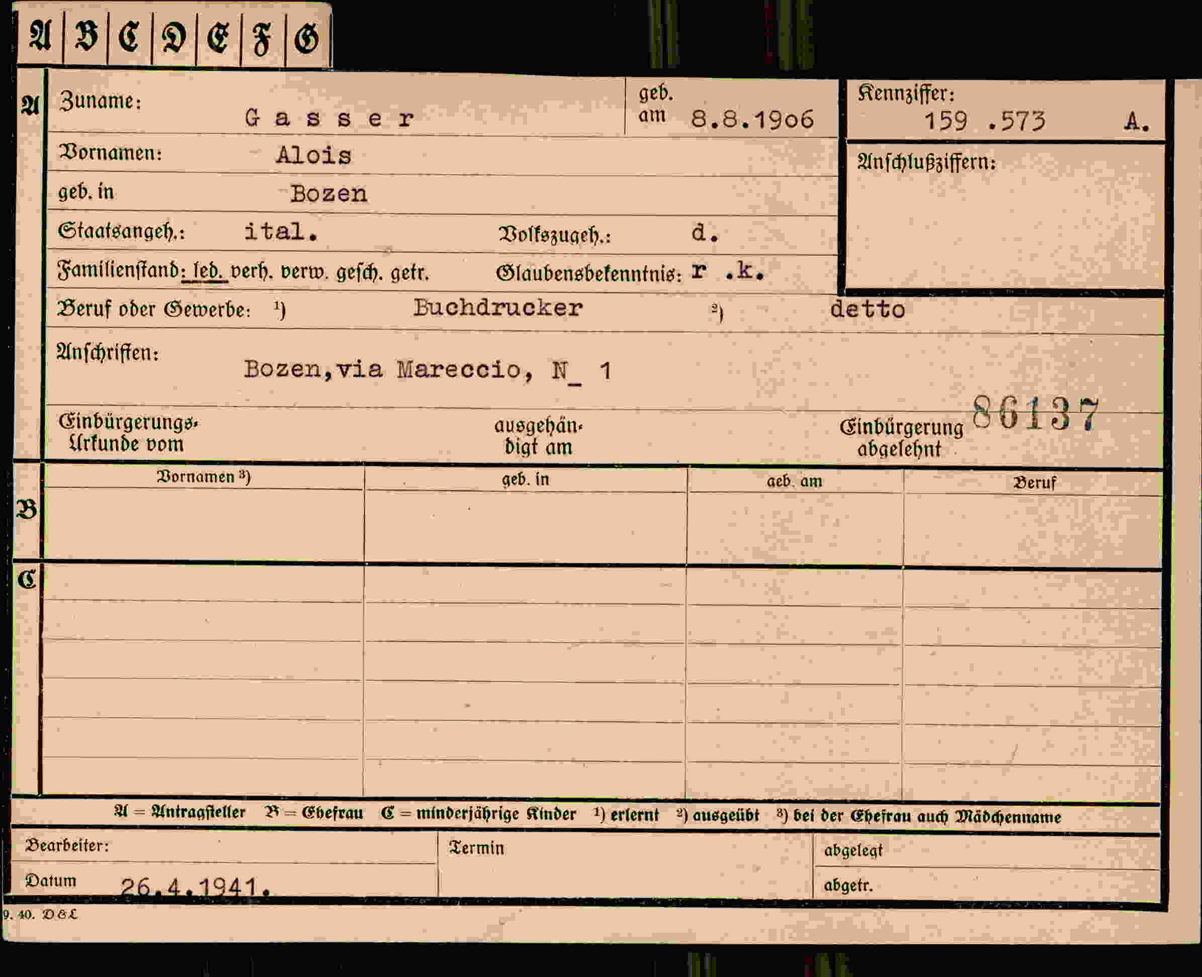 Dokument für Alois Gasser