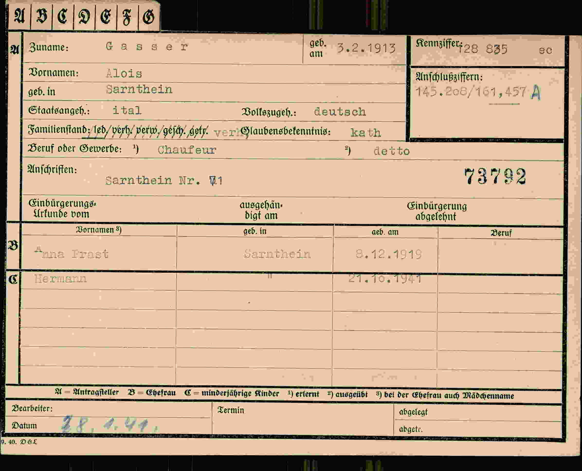 Dokument für Alois Gasser