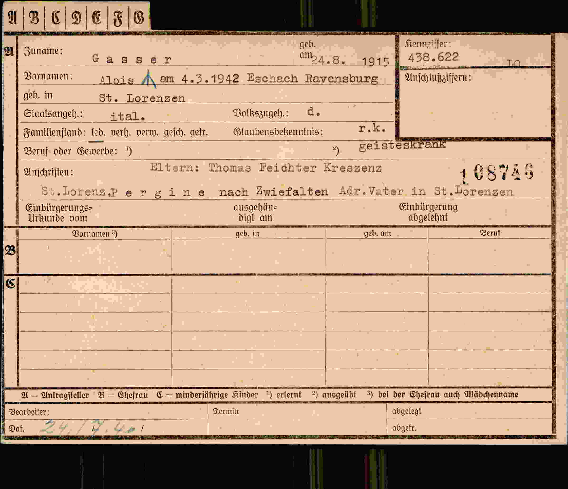 Dokument für Alois Gasser