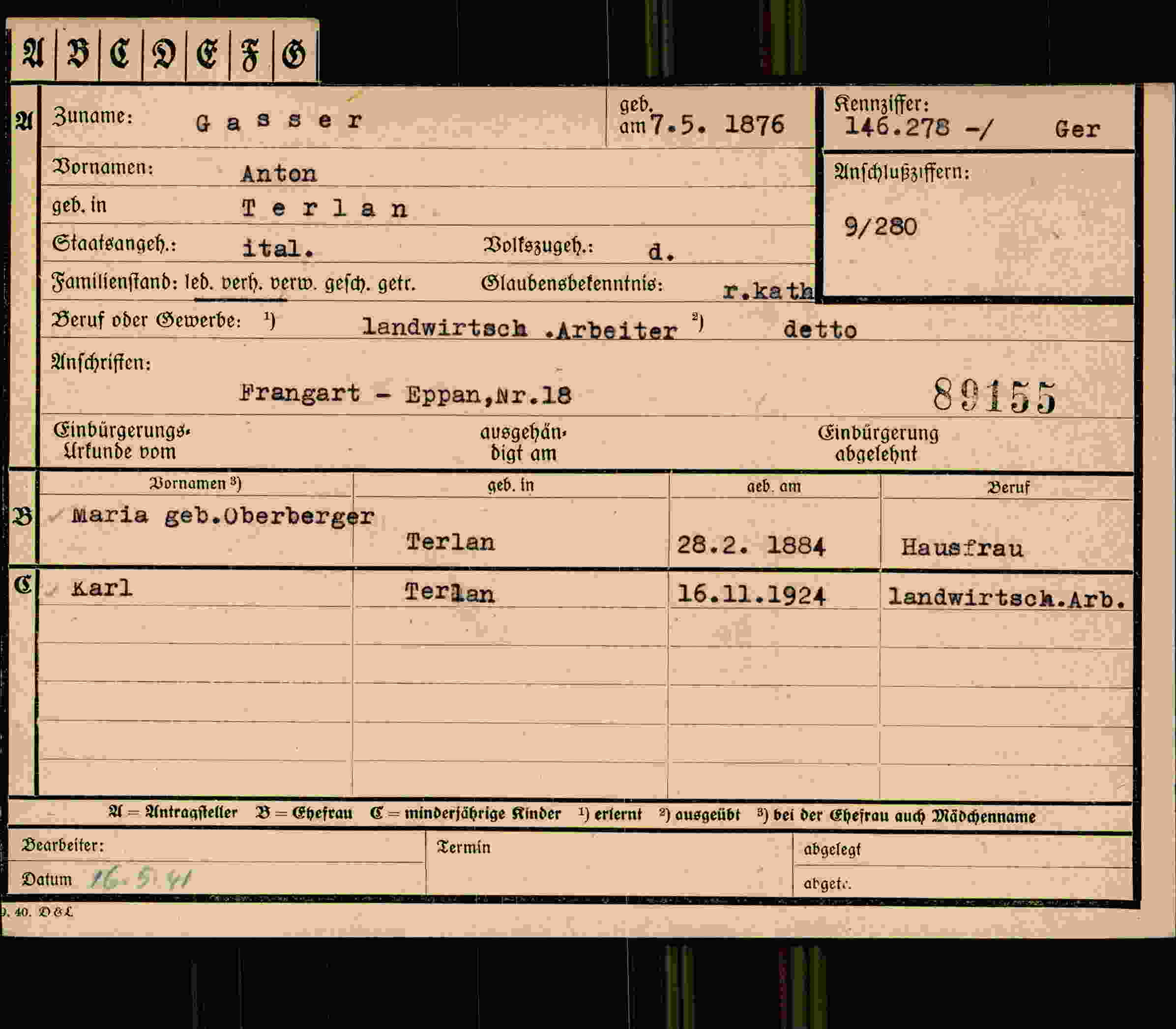 Vorderseite des Dokuments